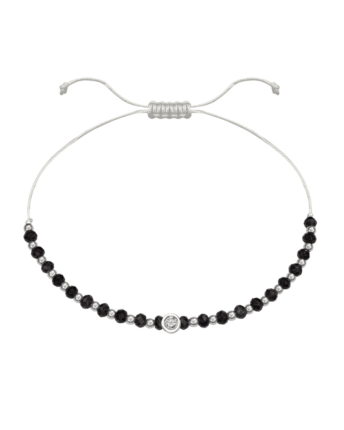 Black Onyx Gemstone String of Love Bracelet for Protection - 14K White Gold Bracelets 14K Solid Gold Pearl Medium: 0.04ct