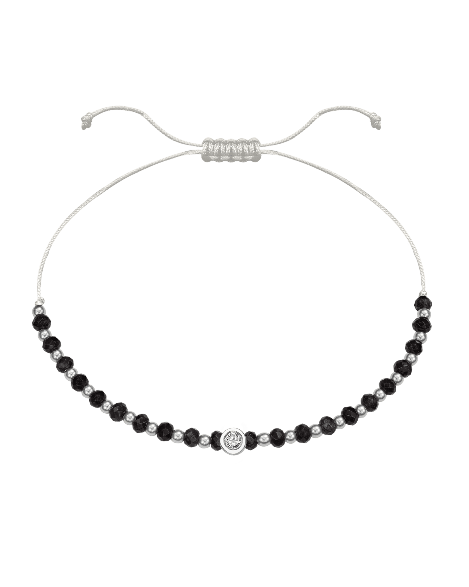 Black Onyx Gemstone String of Love Bracelet for Protection - 14K White Gold Bracelets 14K Solid Gold Pearl Medium: 0.04ct