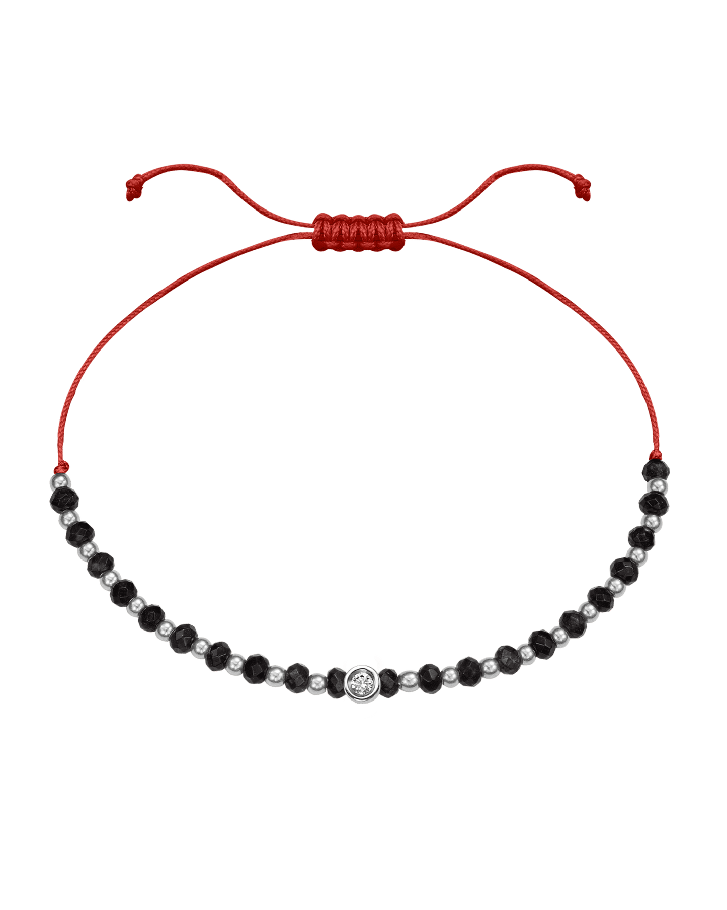 Black Onyx Gemstone String of Love Bracelet for Protection - 14K White Gold Bracelets 14K Solid Gold Red Small: 0.03ct