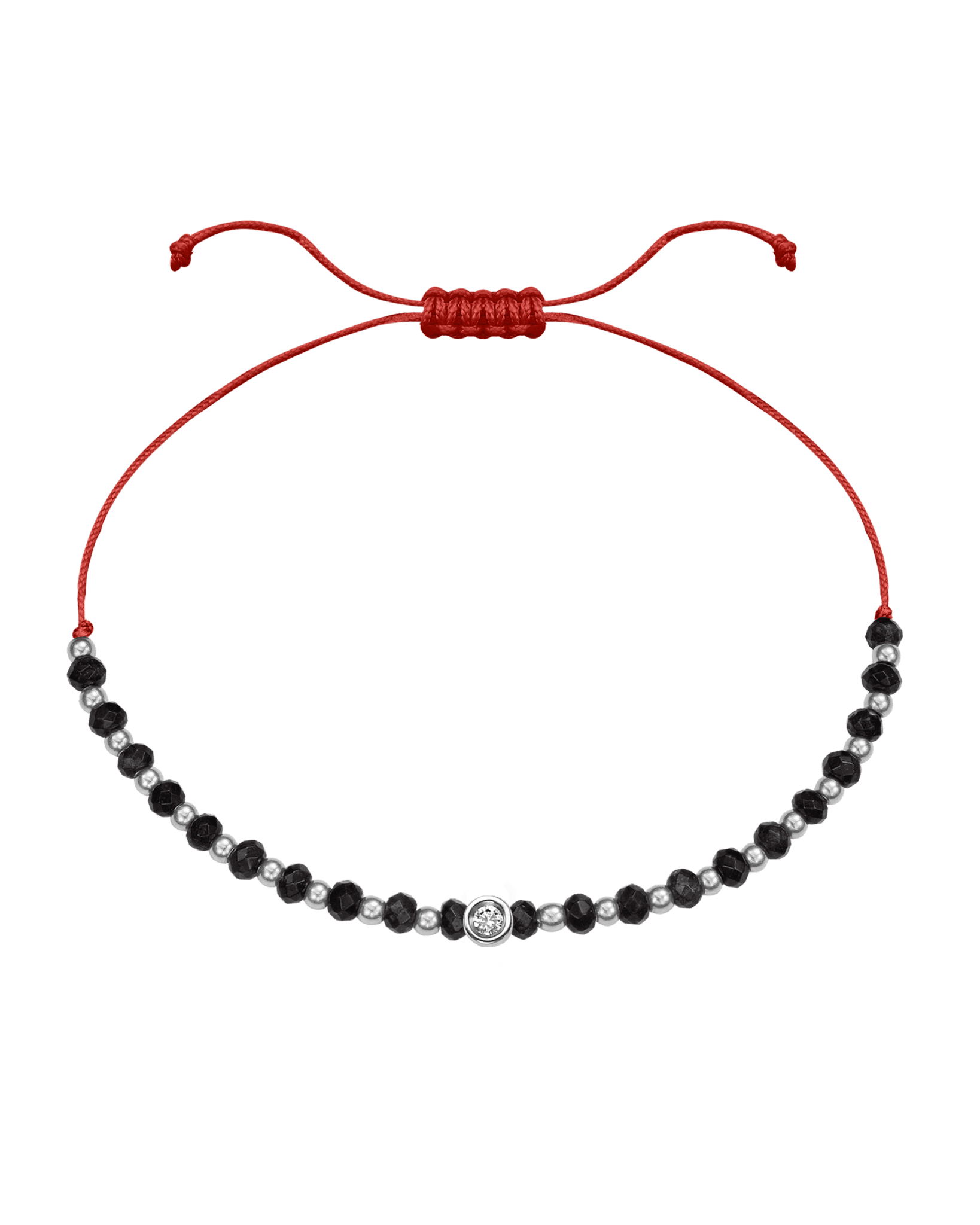 Black Onyx Gemstone String of Love Bracelet for Protection - 14K White Gold Bracelets 14K Solid Gold Red Small: 0.03ct