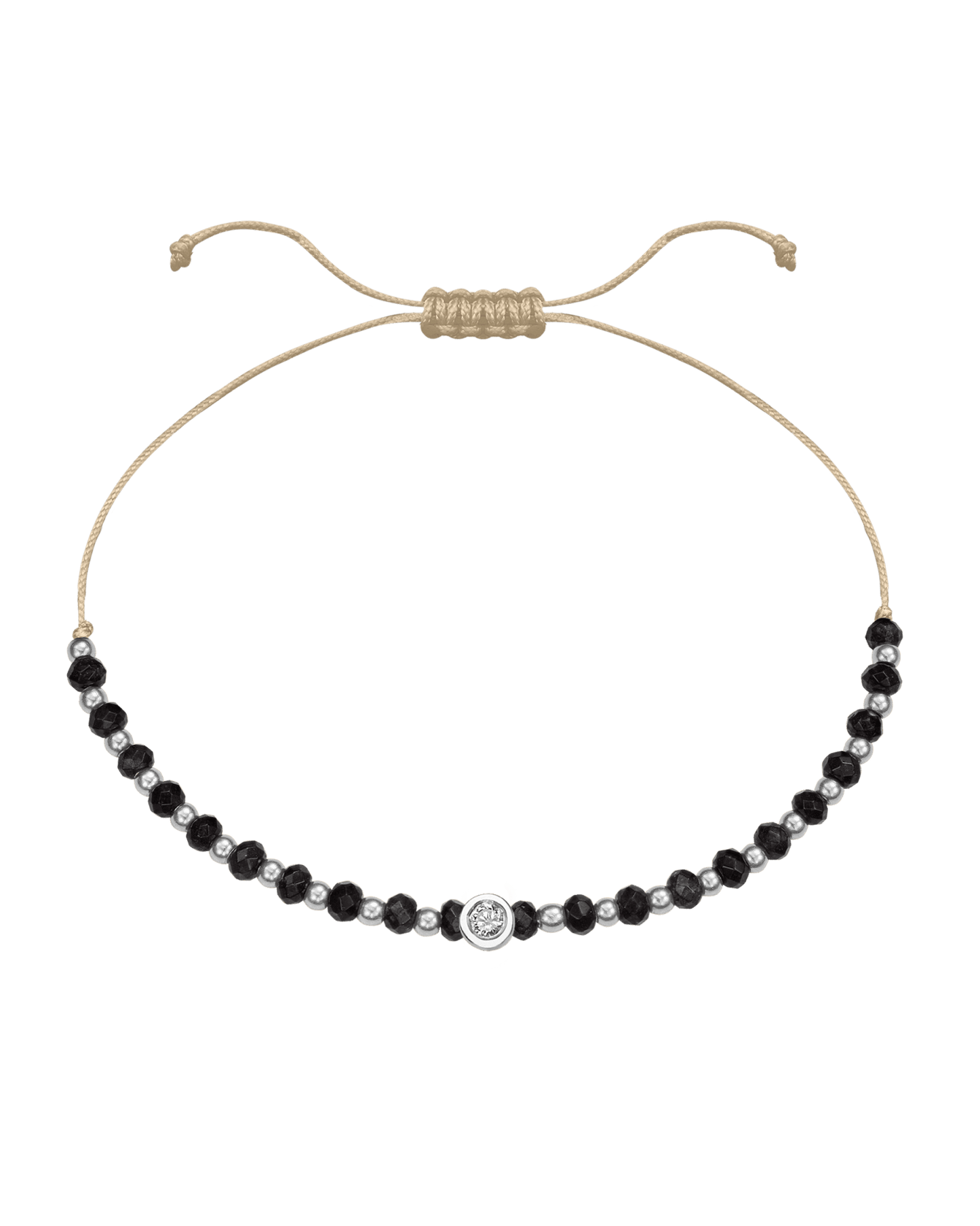 Black Onyx Gemstone String of Love Bracelet for Protection - 14K White Gold Bracelets 14K Solid Gold Beige Medium: 0.04ct