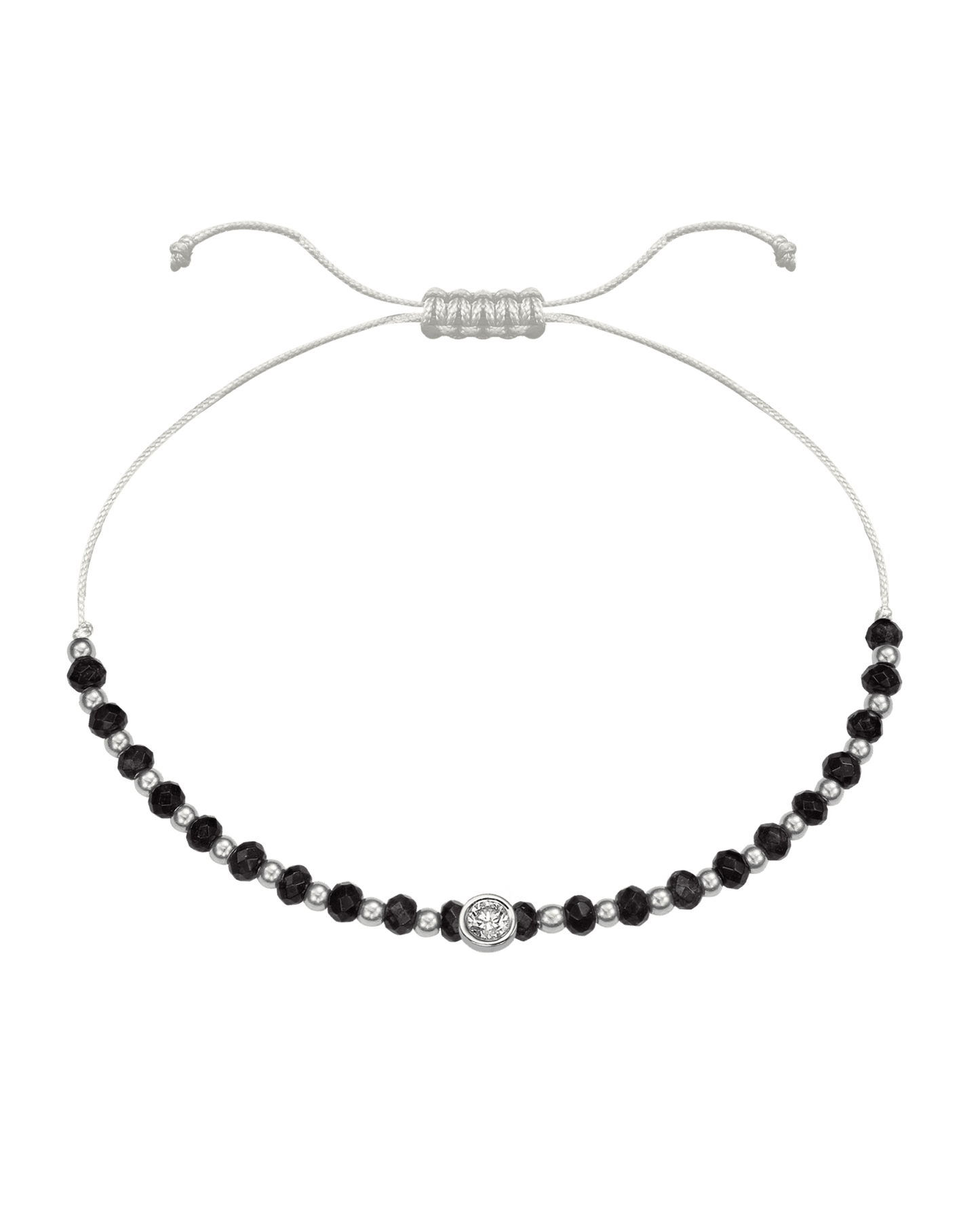 Black Onyx Gemstone String of Love Bracelet for Protection - 14K White Gold Bracelets 14K Solid Gold Pearl Large: 0.1ct