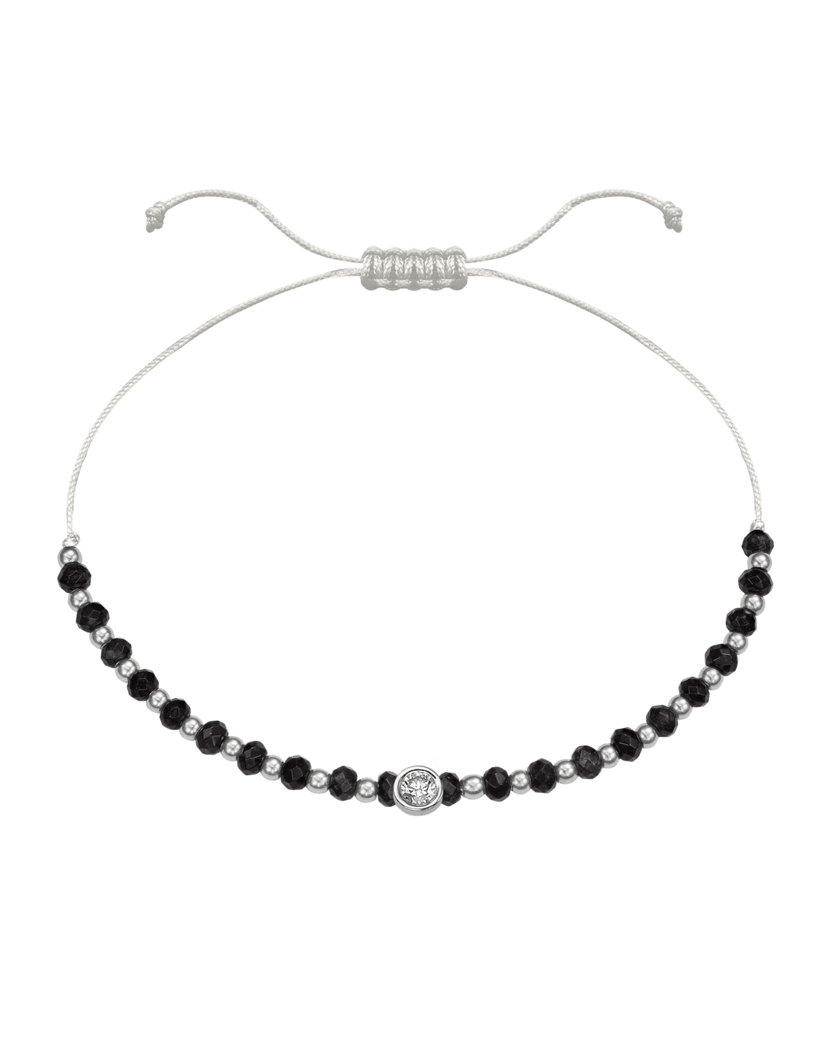Black Onyx Gemstone String of Love Bracelet for Protection - 14K White Gold Bracelets 14K Solid Gold Pearl Large: 0.1ct