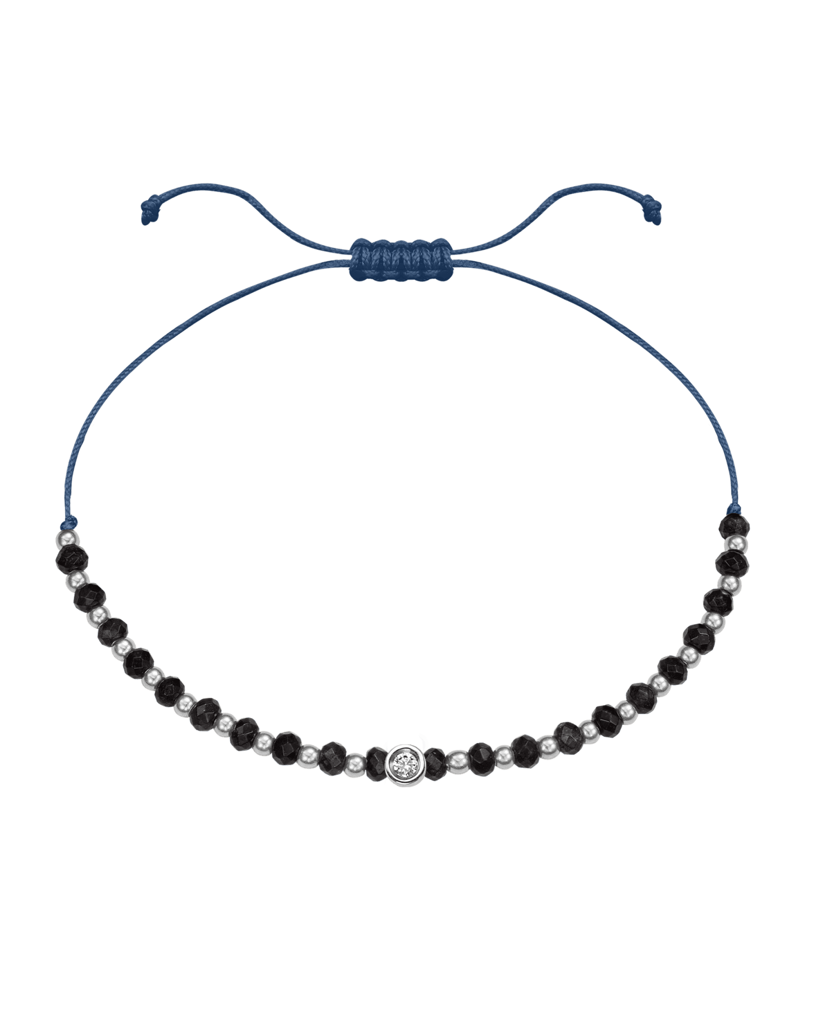 Black Onyx Gemstone String of Love Bracelet for Protection - 14K White Gold Bracelets 14K Solid Gold Indigo Small: 0.03ct