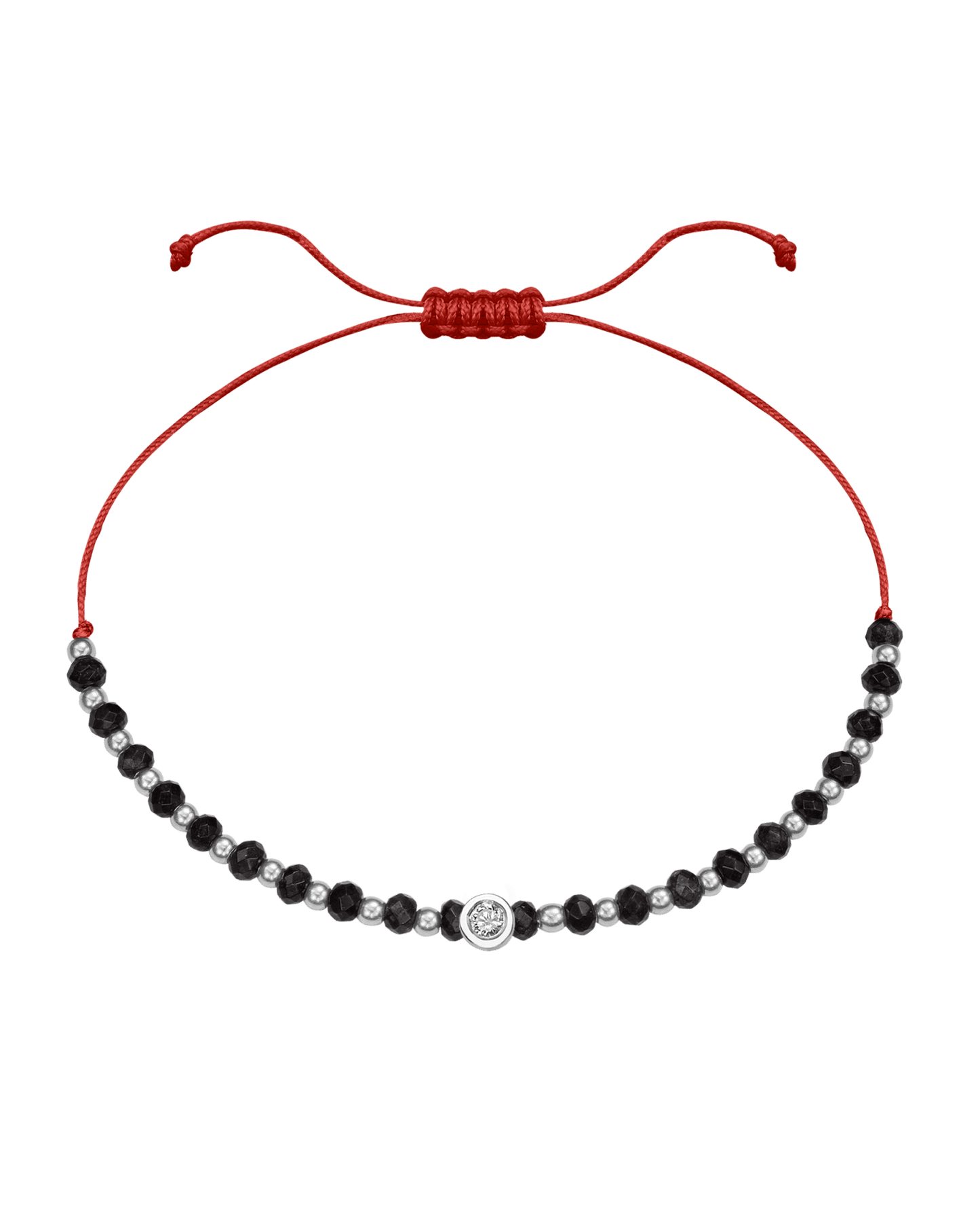 Black Onyx Gemstone String of Love Bracelet for Protection - 14K White Gold Bracelets 14K Solid Gold Red Medium: 0.04ct
