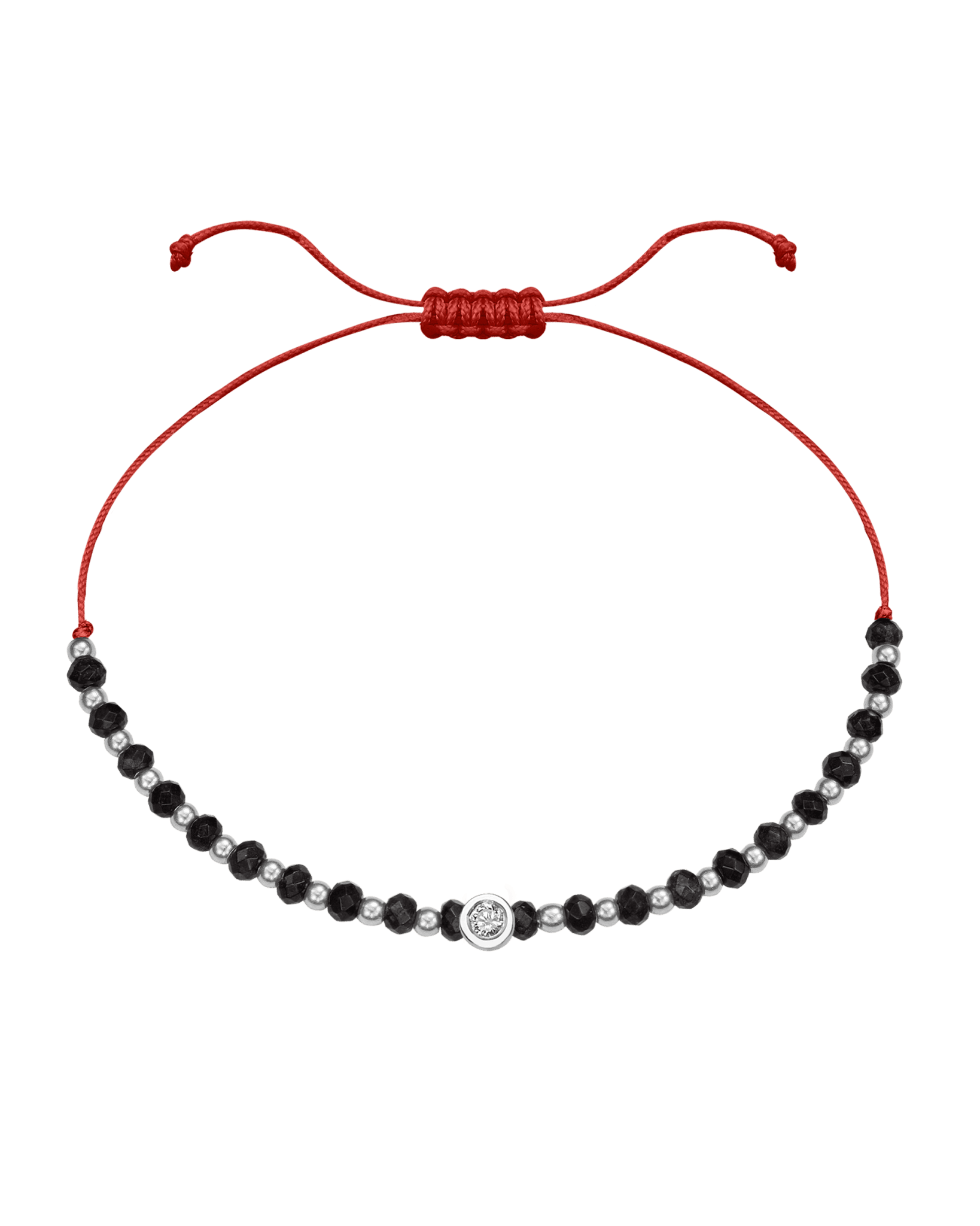 Black Onyx Gemstone String of Love Bracelet for Protection - 14K White Gold Bracelets 14K Solid Gold Red Medium: 0.04ct