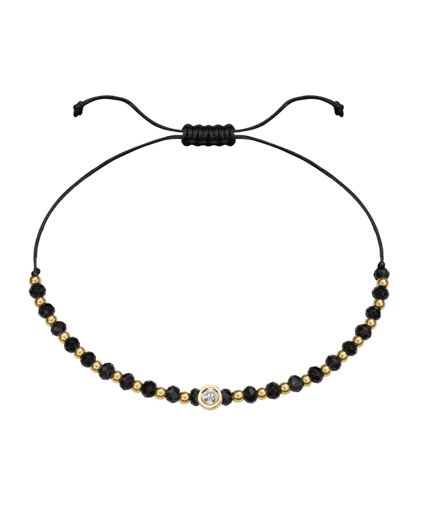 Black Onyx Gemstone String of Love Bracelet for Protection - 14K Yellow Gold Bracelets 14K Solid Gold Black Small: 0.03ct