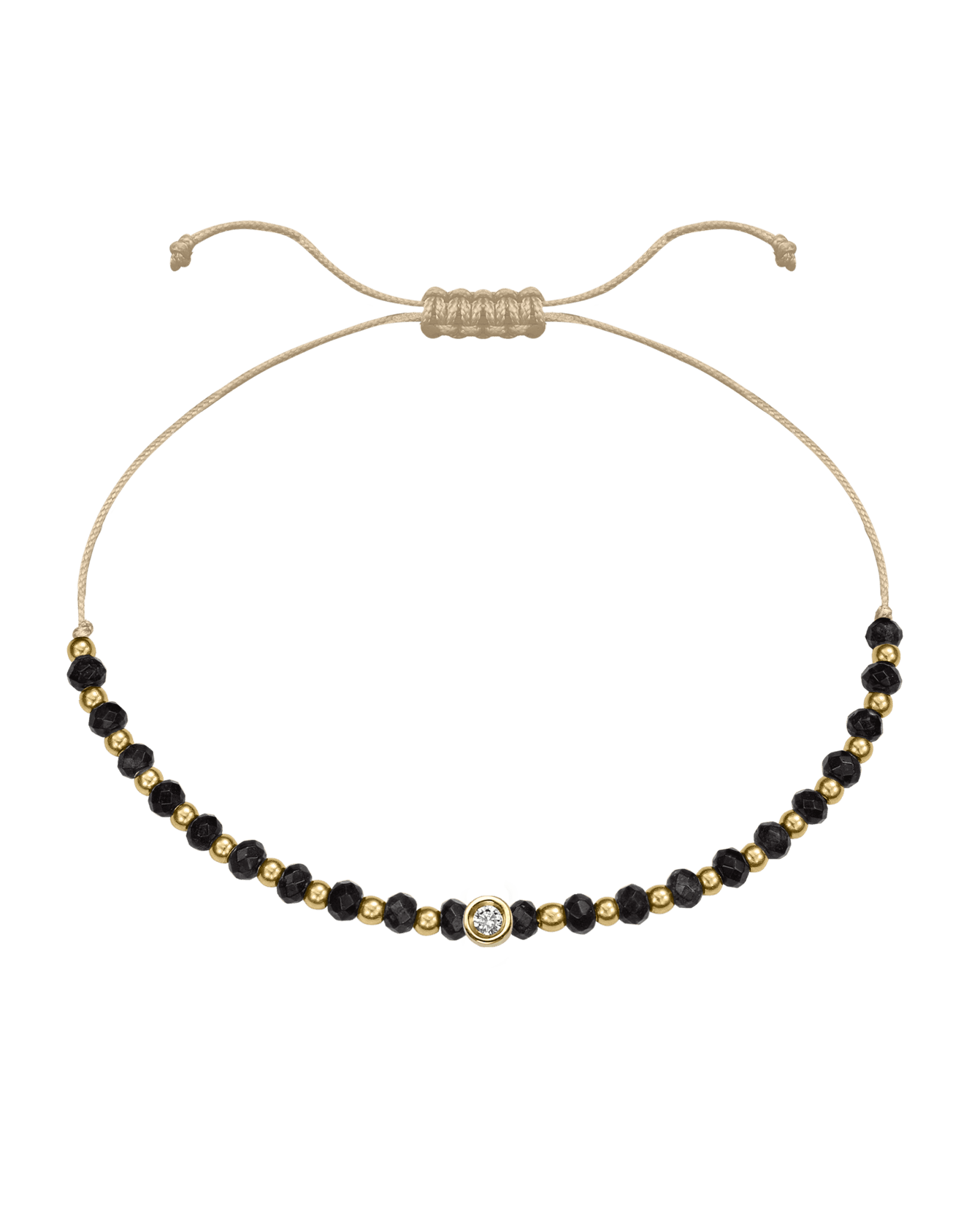 Black Onyx Gemstone String of Love Bracelet for Protection - 14K Yellow Gold Bracelets 14K Solid Gold Beige Small: 0.03ct