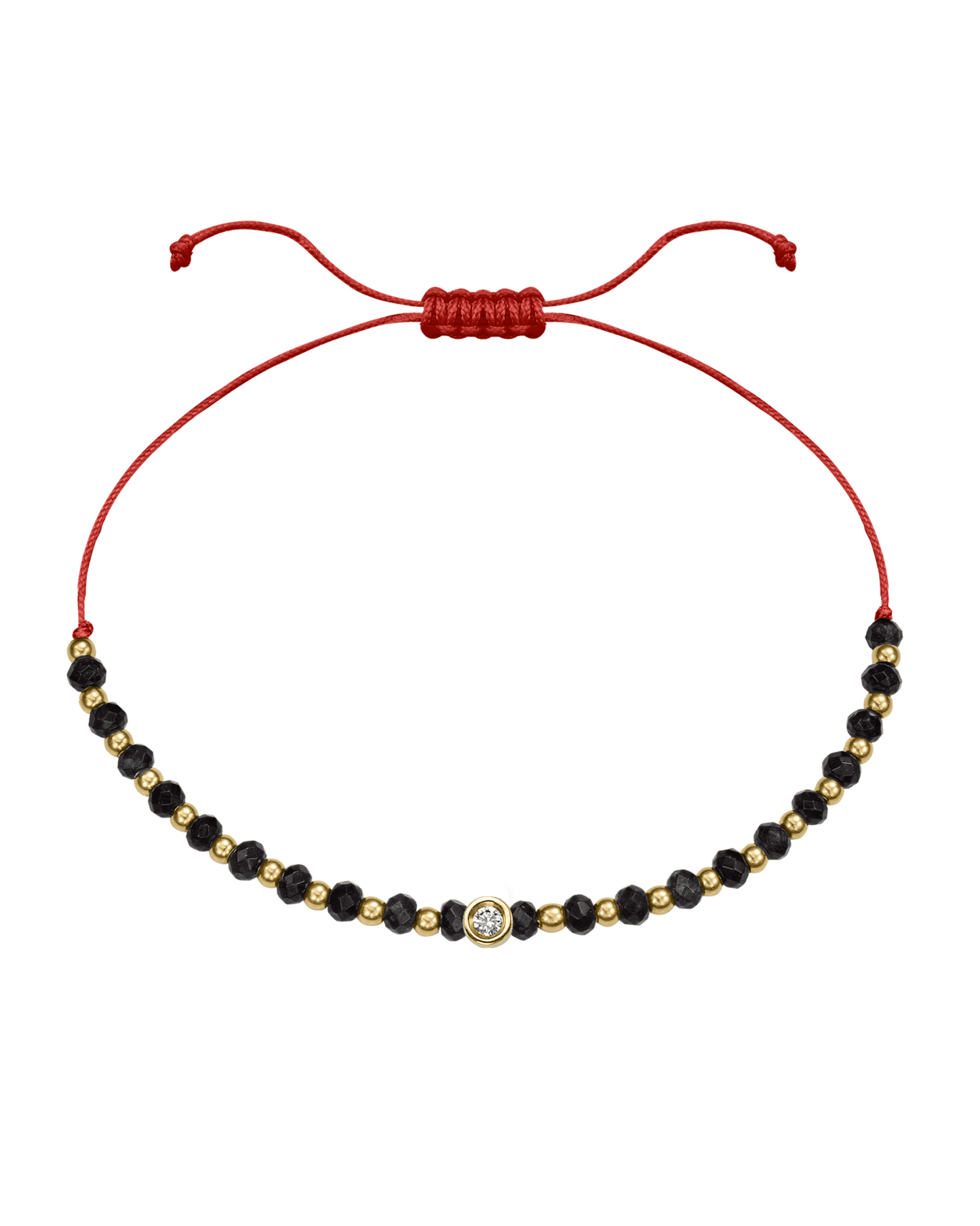 Black Onyx Gemstone String of Love Bracelet for Protection - 14K Yellow Gold Bracelets 14K Solid Gold Red Small: 0.03ct