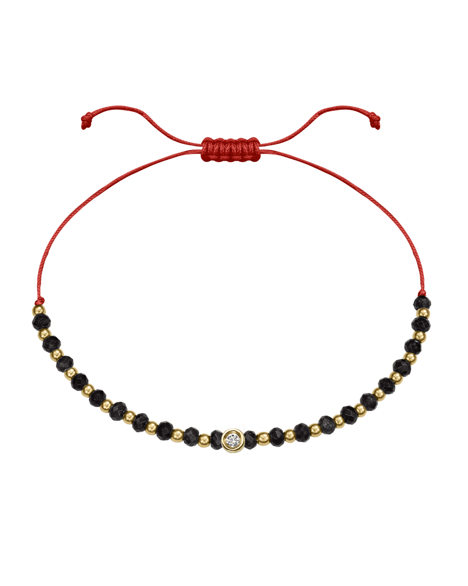 Black Onyx Gemstone String of Love Bracelet for Protection - 14K Yellow Gold Bracelets 14K Solid Gold Red Small: 0.03ct