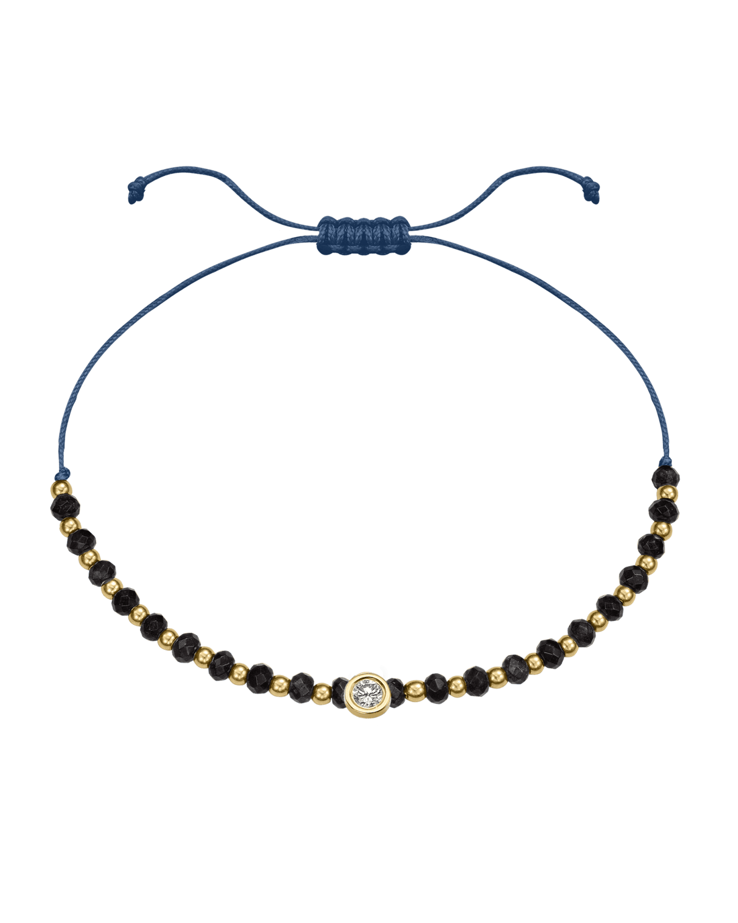 Black Onyx Gemstone String of Love Bracelet for Protection - 14K Yellow Gold Bracelets 14K Solid Gold Indigo Large: 0.1ct