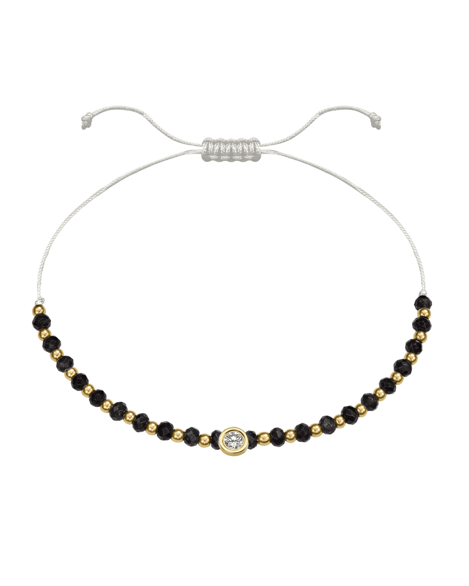 Black Onyx Gemstone String of Love Bracelet for Protection - 14K Yellow Gold Bracelets 14K Solid Gold Pearl Large: 0.1ct