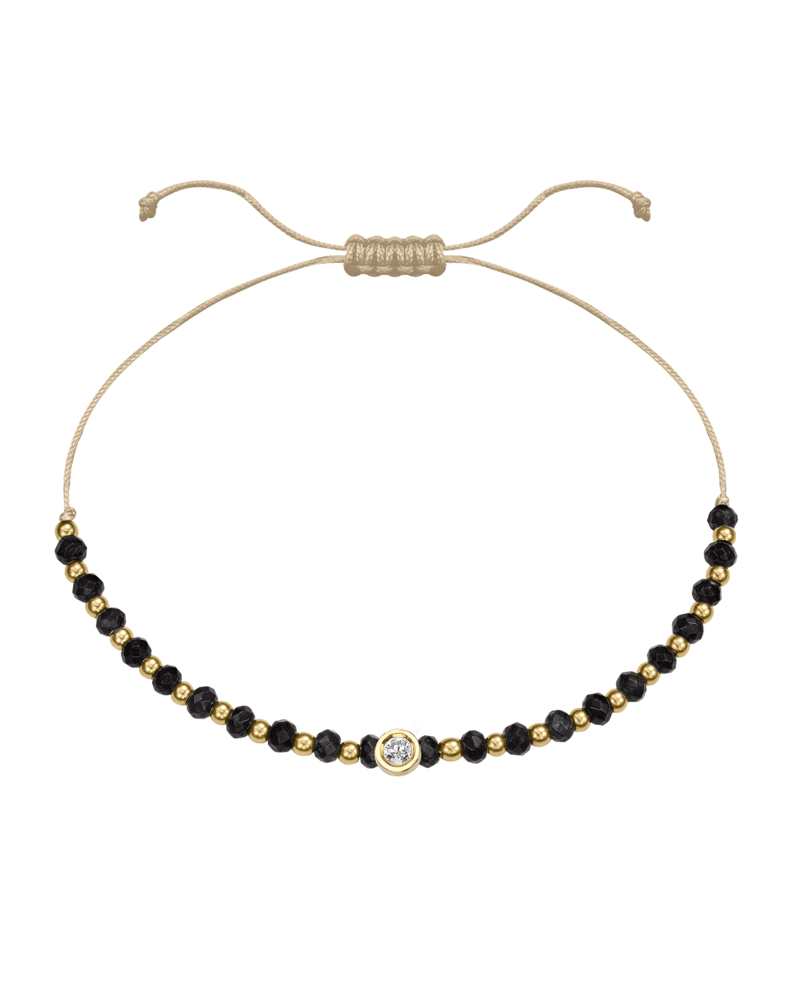 Black Onyx Gemstone String of Love Bracelet for Protection - 14K Yellow Gold Bracelets 14K Solid Gold Beige Medium: 0.04ct