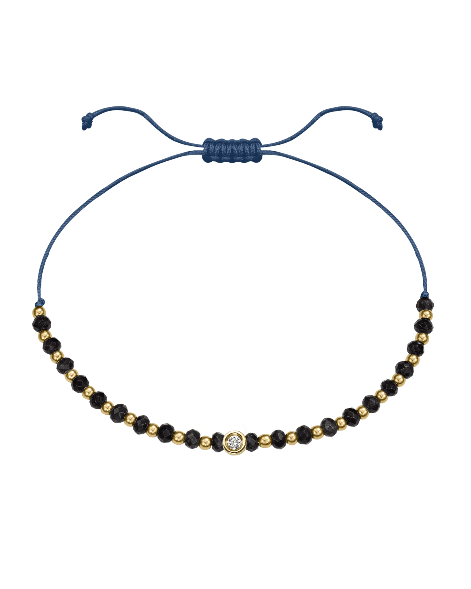 Black Onyx Gemstone String of Love Bracelet for Protection - 14K Yellow Gold Bracelets 14K Solid Gold Indigo Small: 0.03ct