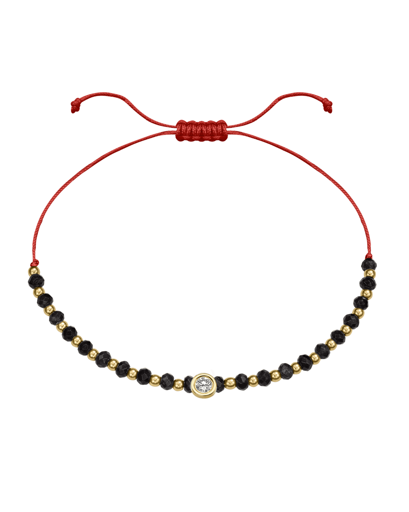 Black Onyx Gemstone String of Love Bracelet for Protection - 14K Yellow Gold Bracelets 14K Solid Gold Red Large: 0.1ct