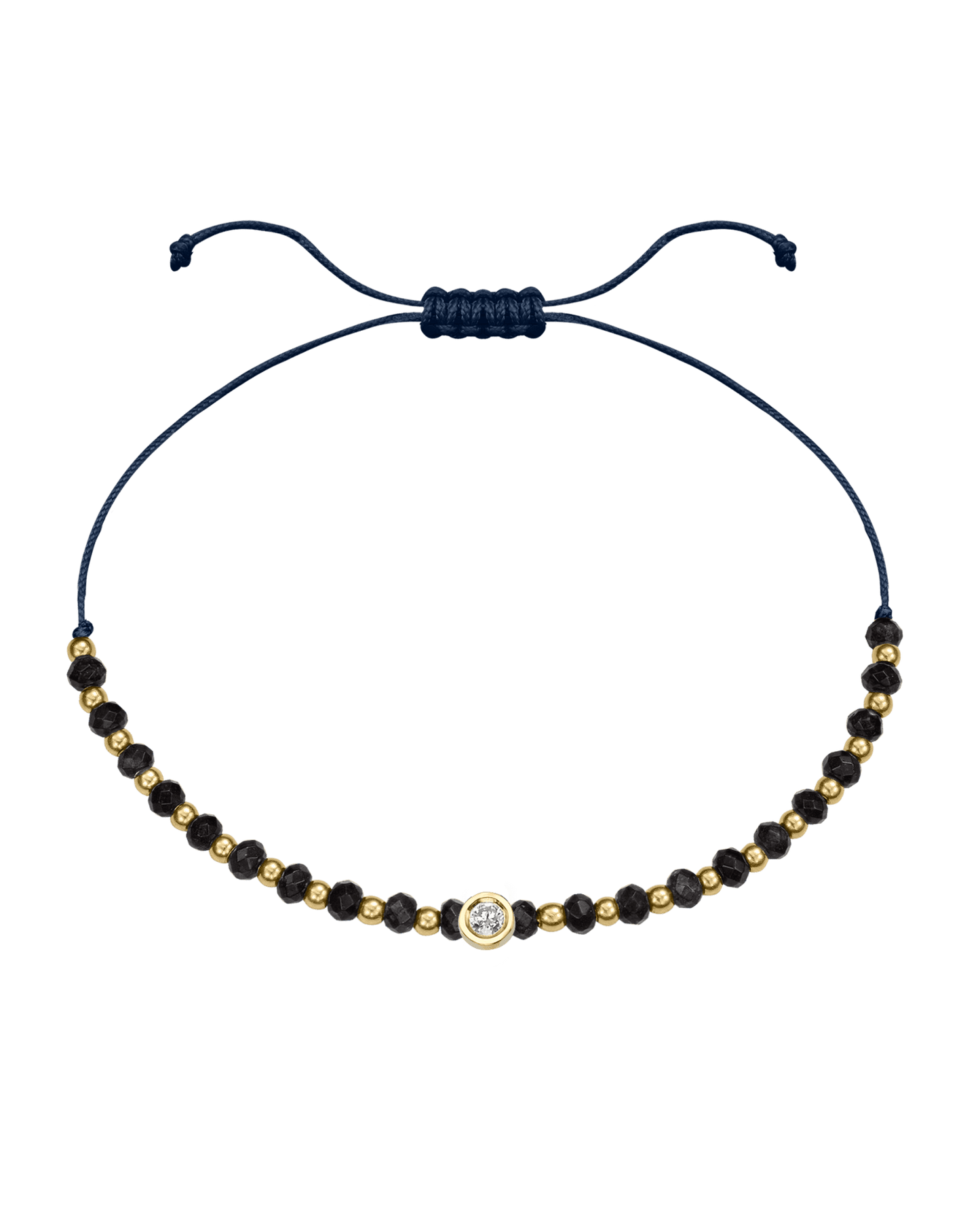 Black Onyx Gemstone String of Love Bracelet for Protection - 14K Yellow Gold Bracelets 14K Solid Gold Navy Blue Medium: 0.04ct