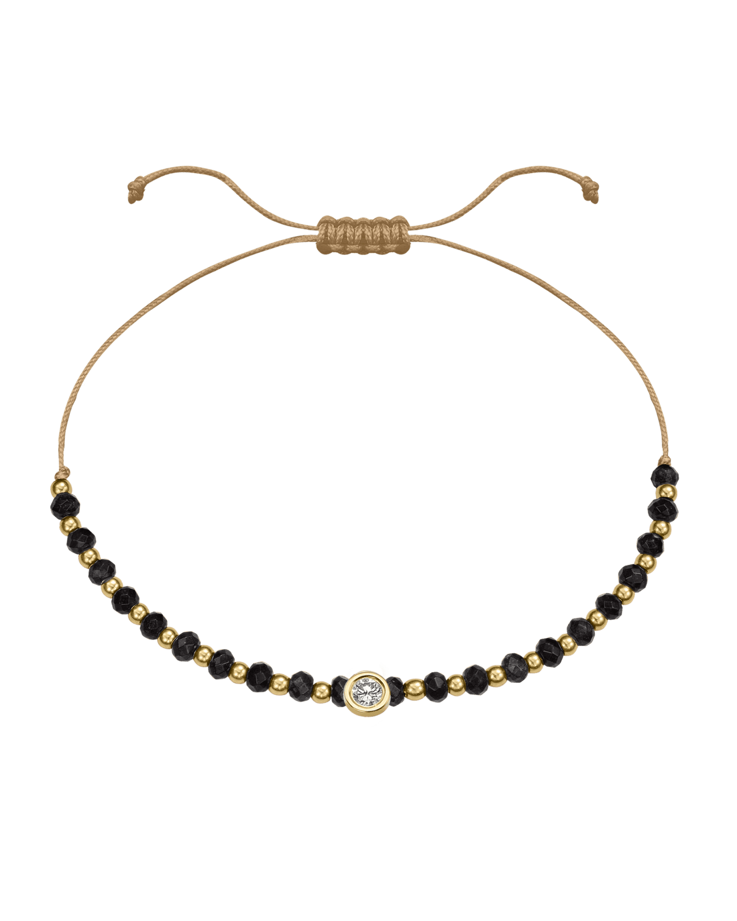 Black Onyx Gemstone String of Love Bracelet for Protection - 14K Yellow Gold Bracelets 14K Solid Gold Camel Large: 0.1ct