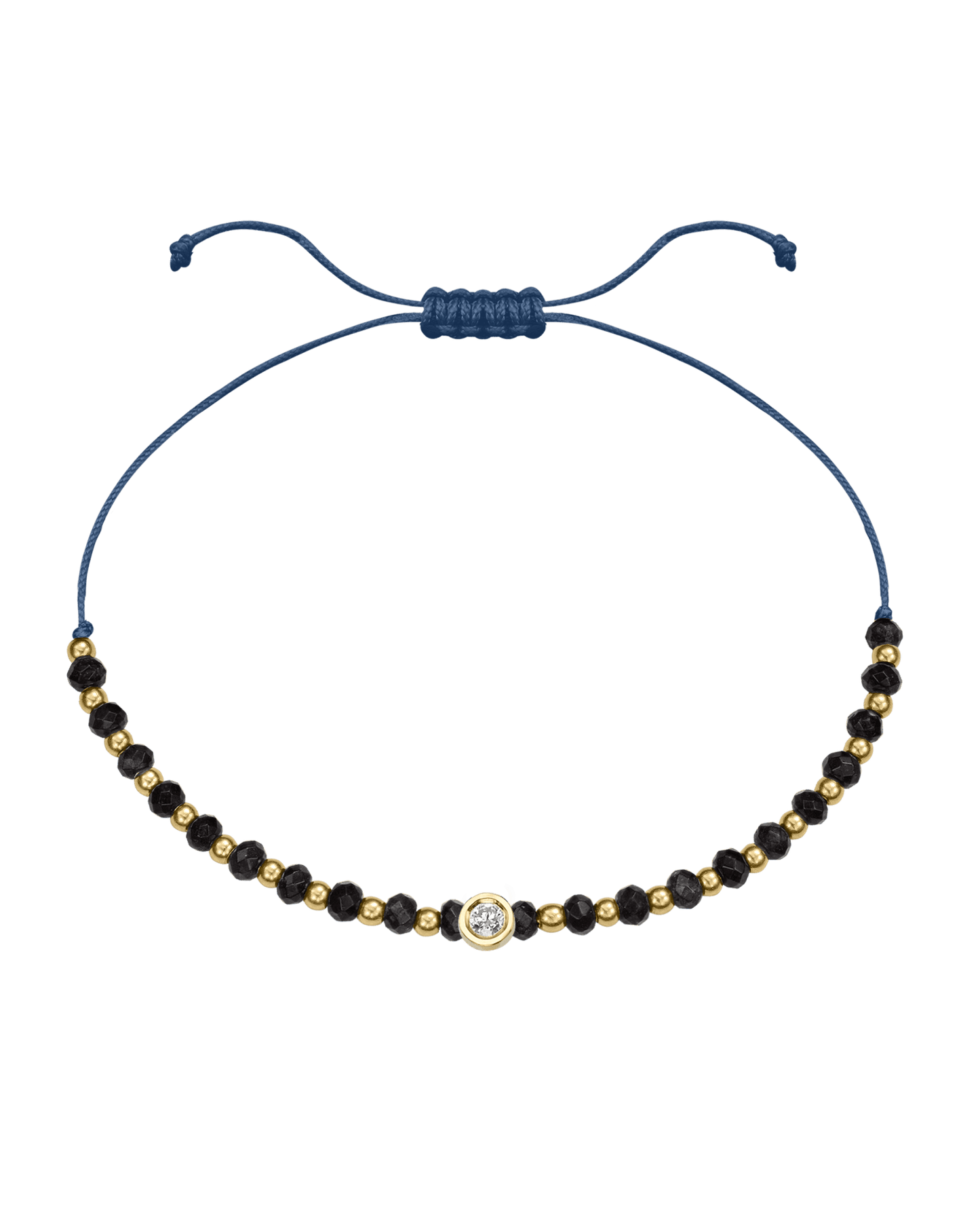 Black Onyx Gemstone String of Love Bracelet for Protection - 14K Yellow Gold Bracelets 14K Solid Gold Indigo Medium: 0.04ct
