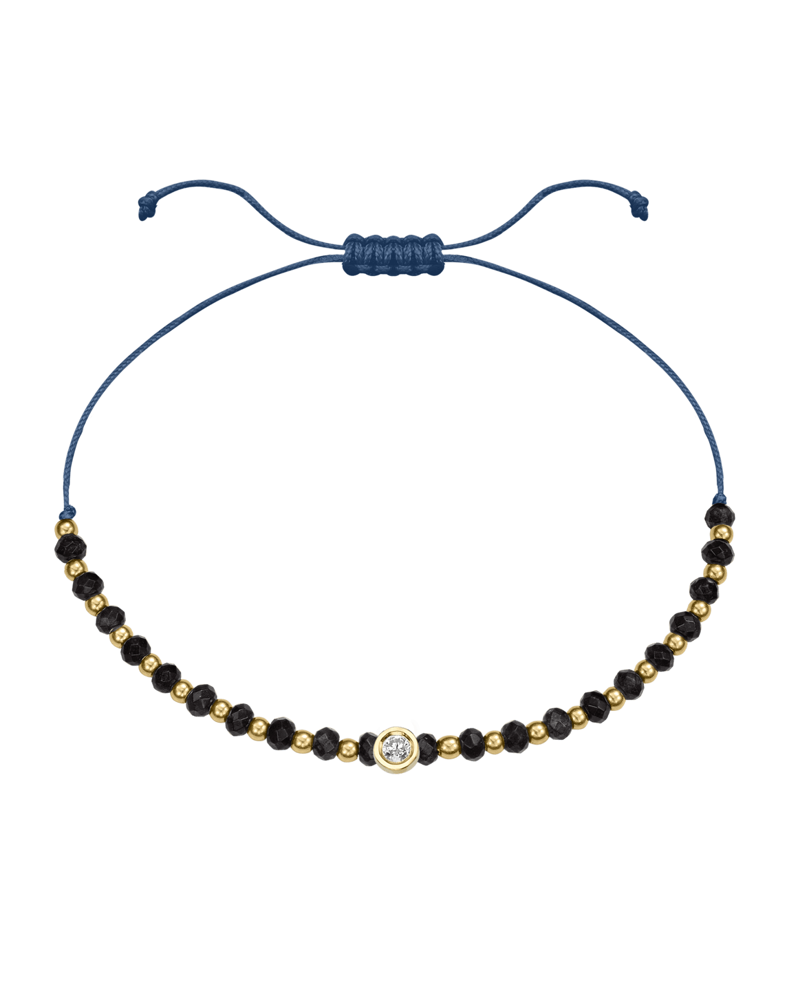 Black Onyx Gemstone String of Love Bracelet for Protection - 14K Yellow Gold Bracelets 14K Solid Gold Indigo Medium: 0.04ct
