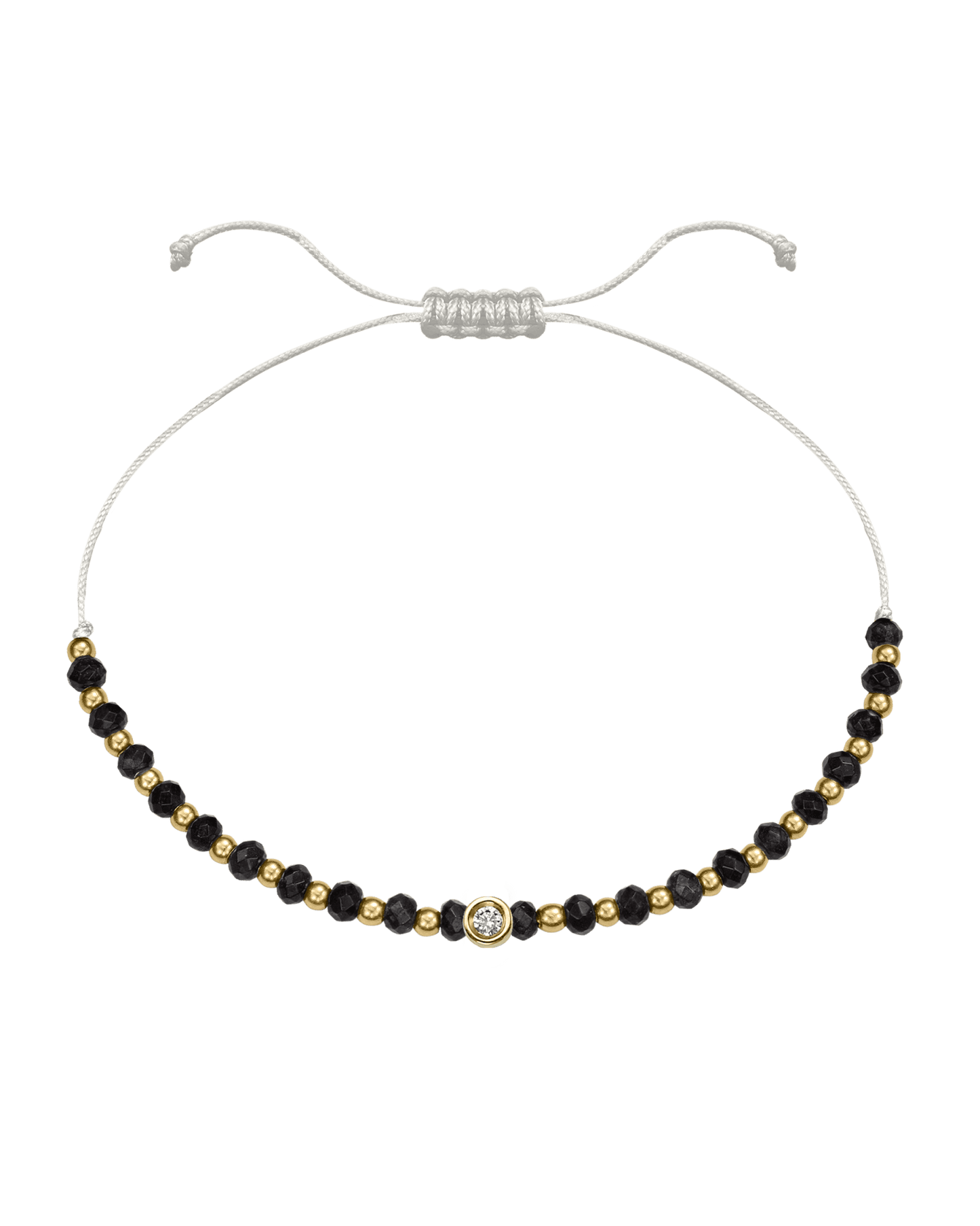 Black Onyx Gemstone String of Love Bracelet for Protection - 14K Yellow Gold Bracelets 14K Solid Gold Pearl Small: 0.03ct