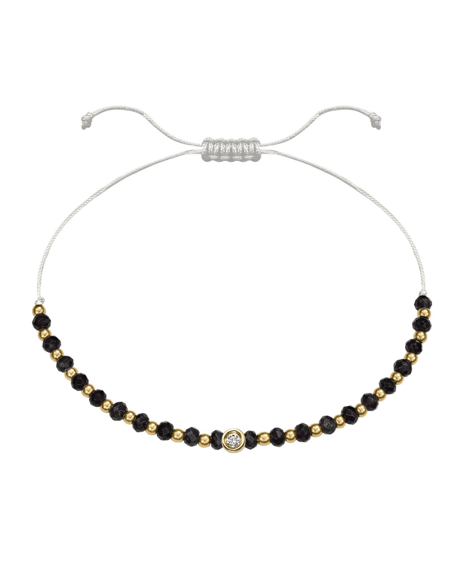 Black Onyx Gemstone String of Love Bracelet for Protection - 14K Yellow Gold Bracelets 14K Solid Gold Pearl Small: 0.03ct