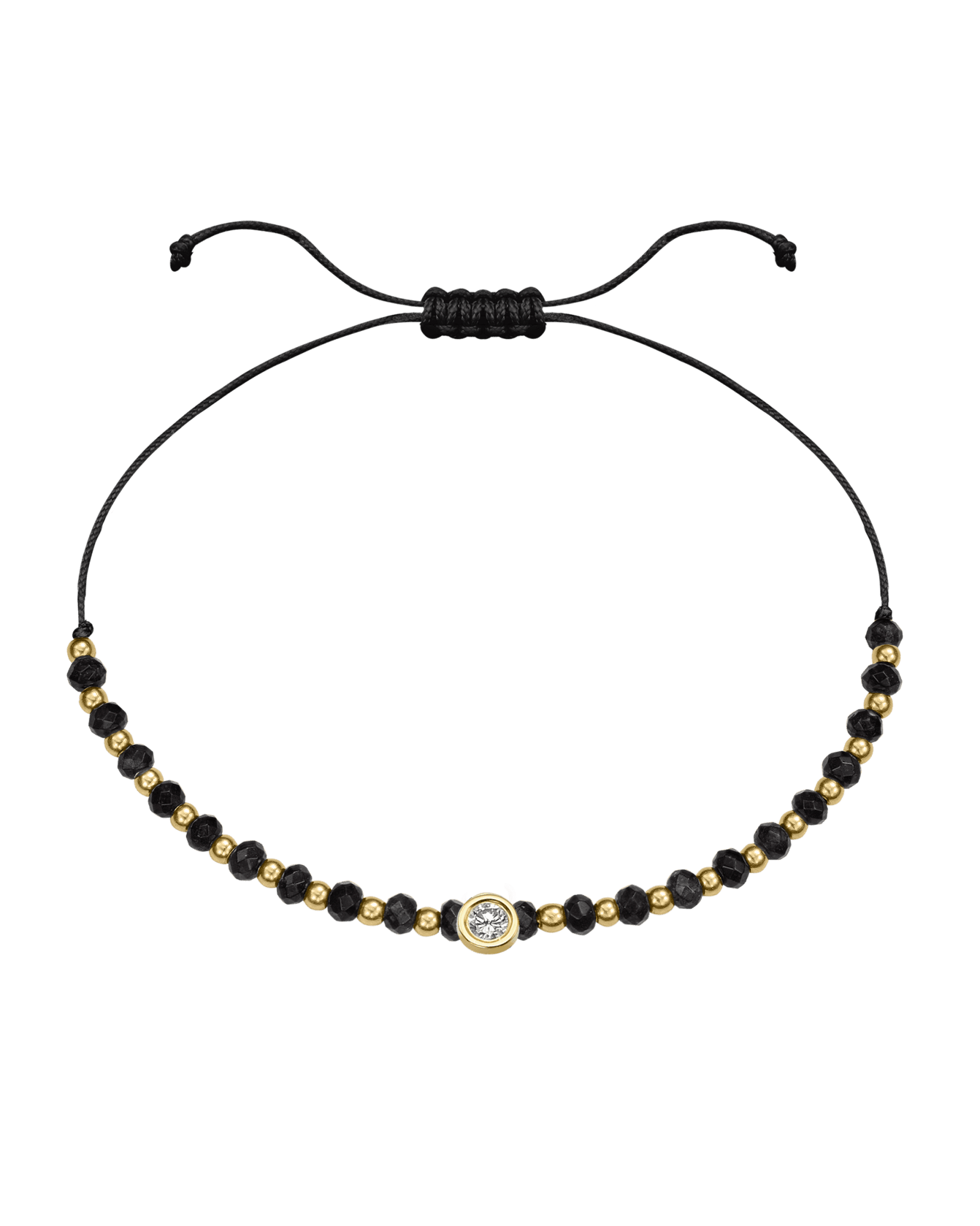 Black Onyx Gemstone String of Love Bracelet for Protection - 14K Yellow Gold Bracelets 14K Solid Gold Black Large: 0.1ct