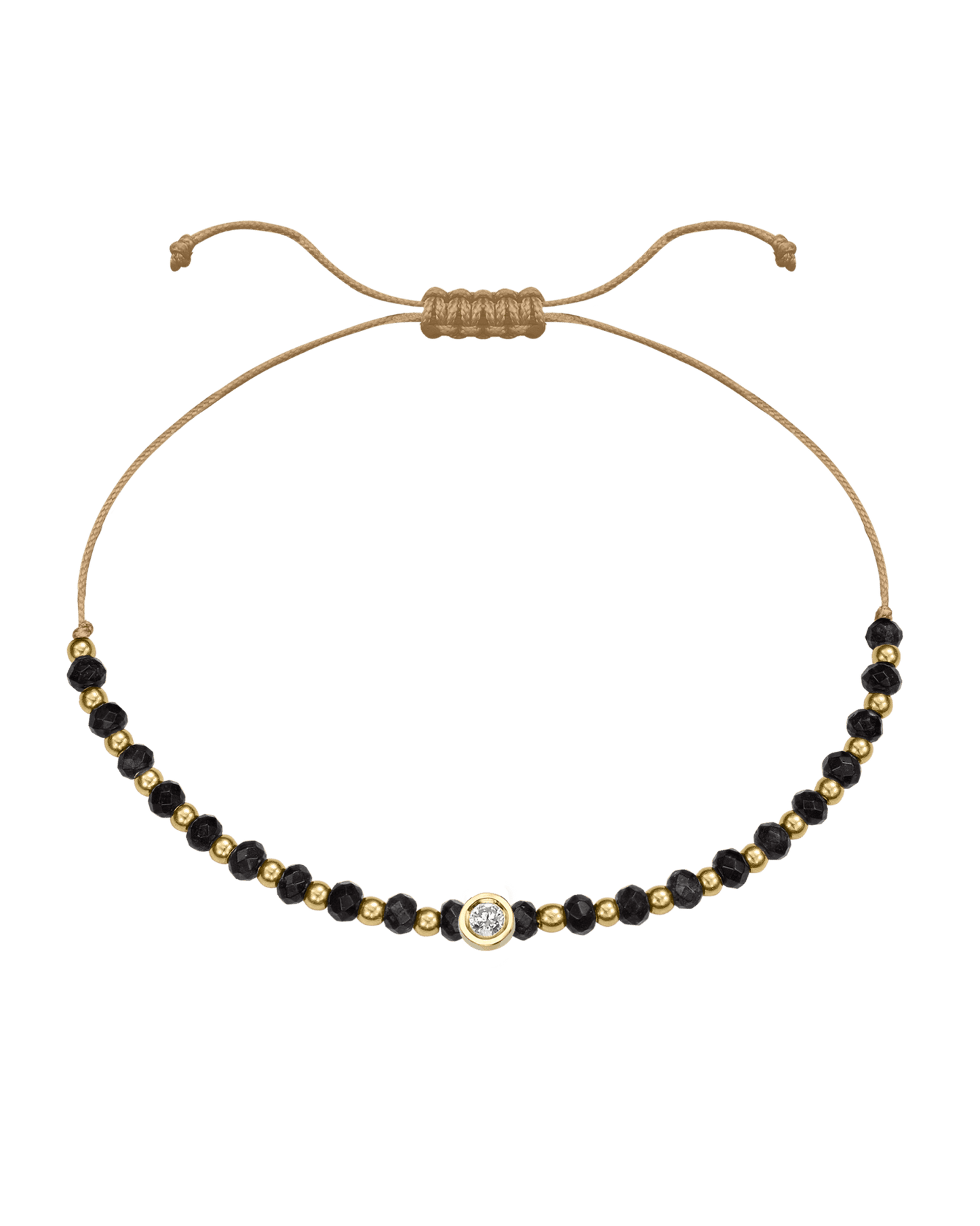 Black Onyx Gemstone String of Love Bracelet for Protection - 14K Yellow Gold Bracelets 14K Solid Gold Camel Medium: 0.04ct