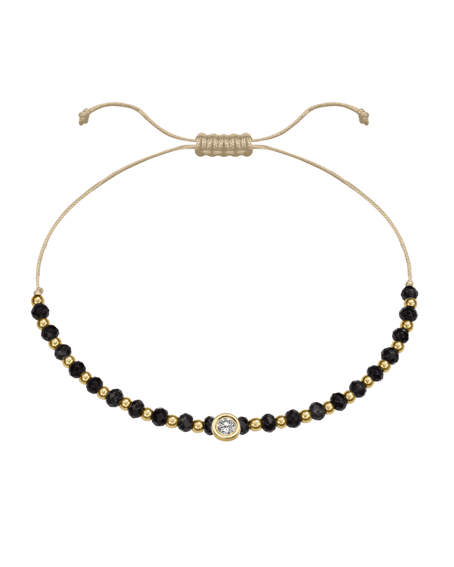Black Onyx Gemstone String of Love Bracelet for Protection - 14K Yellow Gold Bracelets 14K Solid Gold Beige Large: 0.1ct