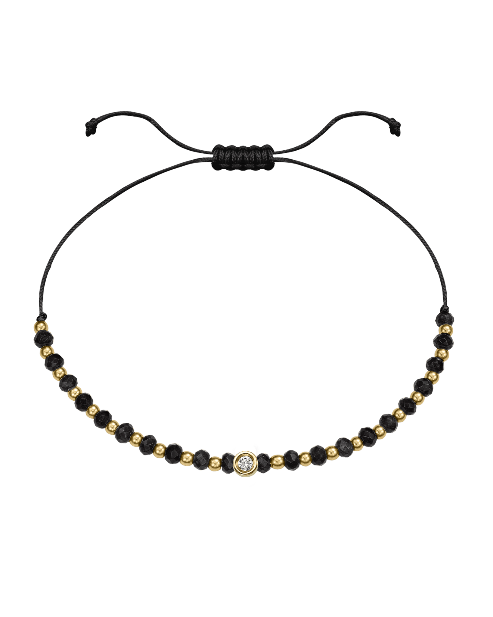Black Onyx Gemstone String of Love Bracelet for Protection - 14K Yellow Gold Bracelets 14K Solid Gold Black Medium: 0.04ct