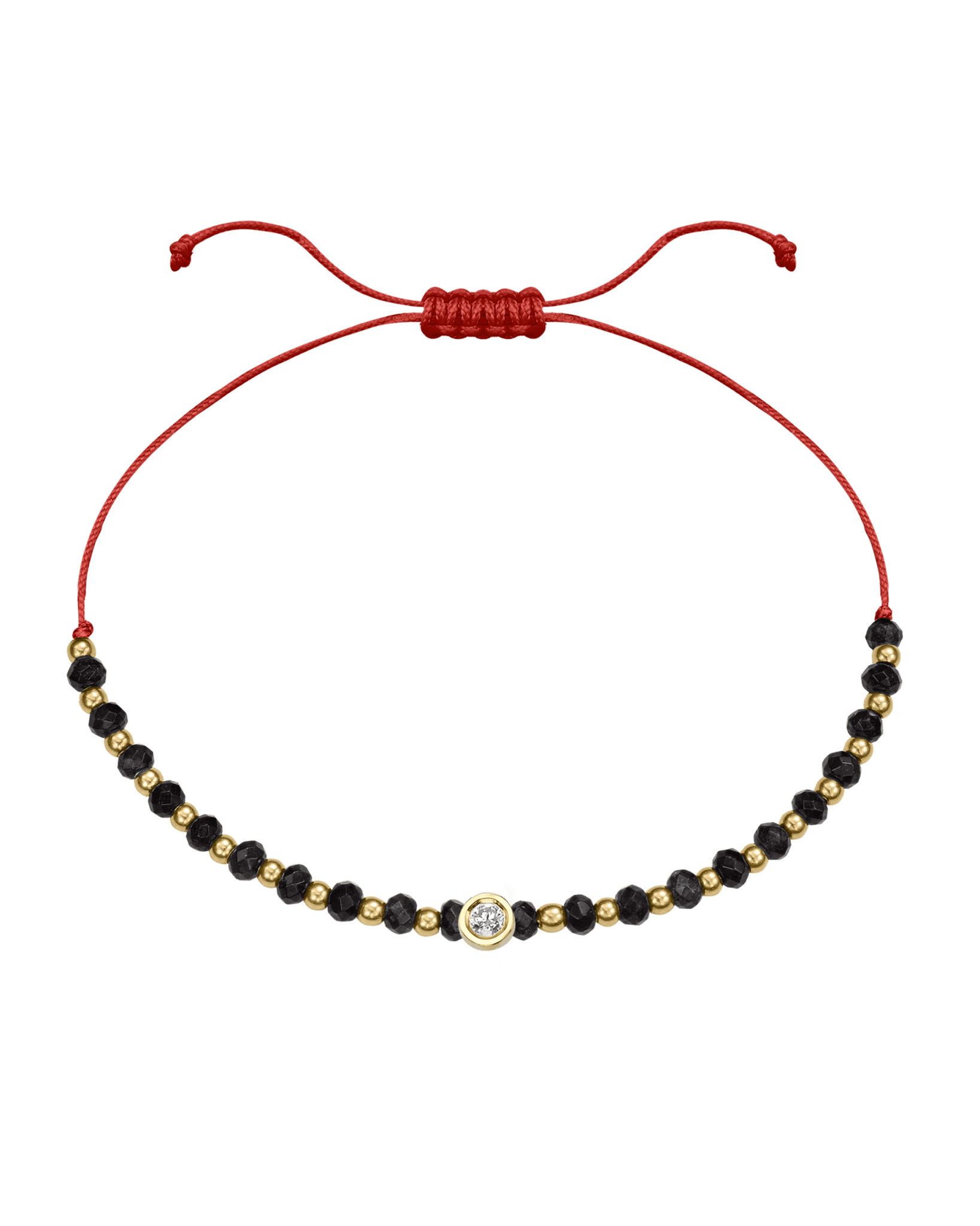 Black Onyx Gemstone String of Love Bracelet for Protection - 14K Yellow Gold Bracelets 14K Solid Gold Red Medium: 0.04ct