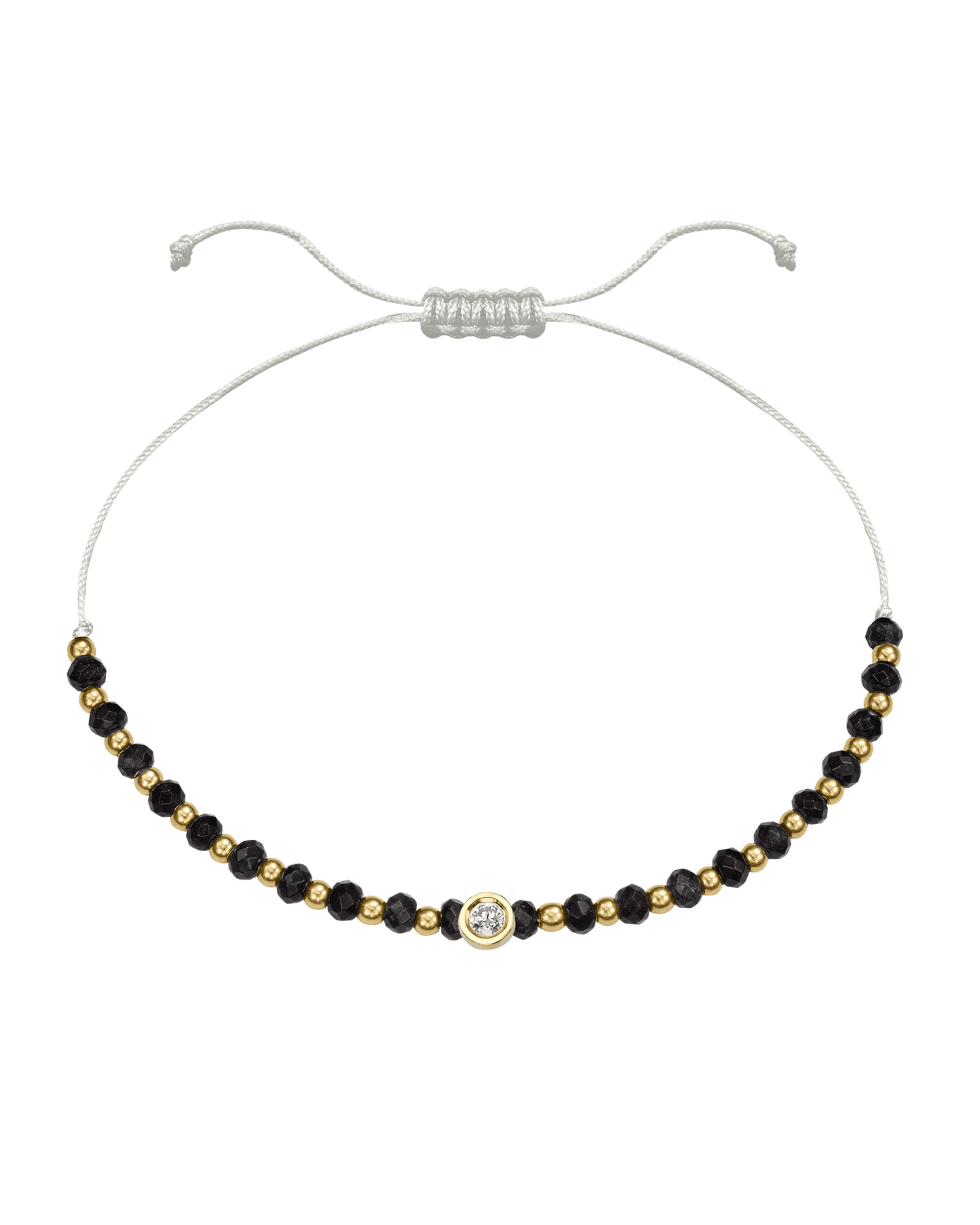 Black Onyx Gemstone String of Love Bracelet for Protection - 14K Yellow Gold Bracelets 14K Solid Gold Pearl Medium: 0.04ct