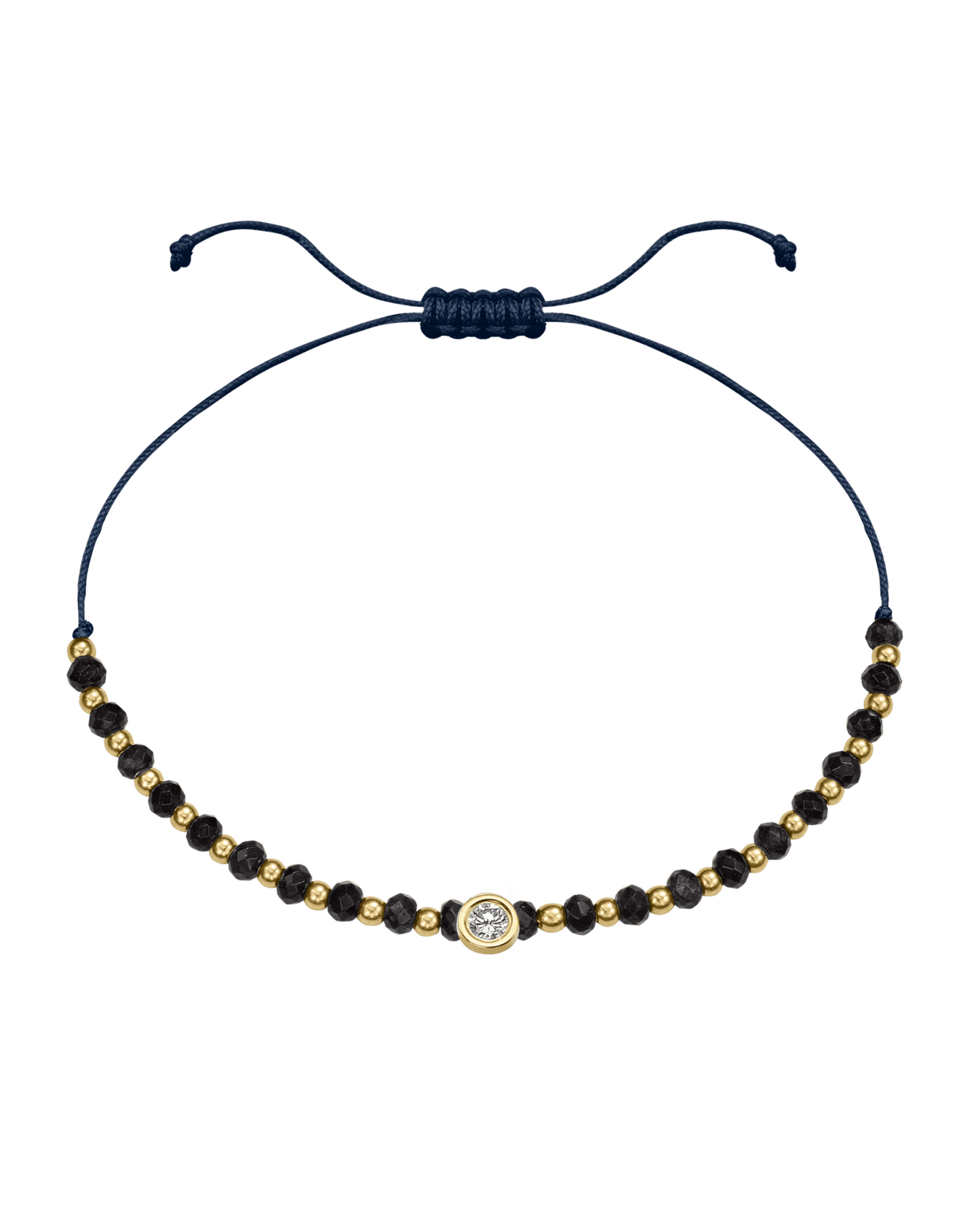 Black Onyx Gemstone String of Love Bracelet for Protection - 14K Yellow Gold Bracelets 14K Solid Gold Navy Blue Large: 0.1ct