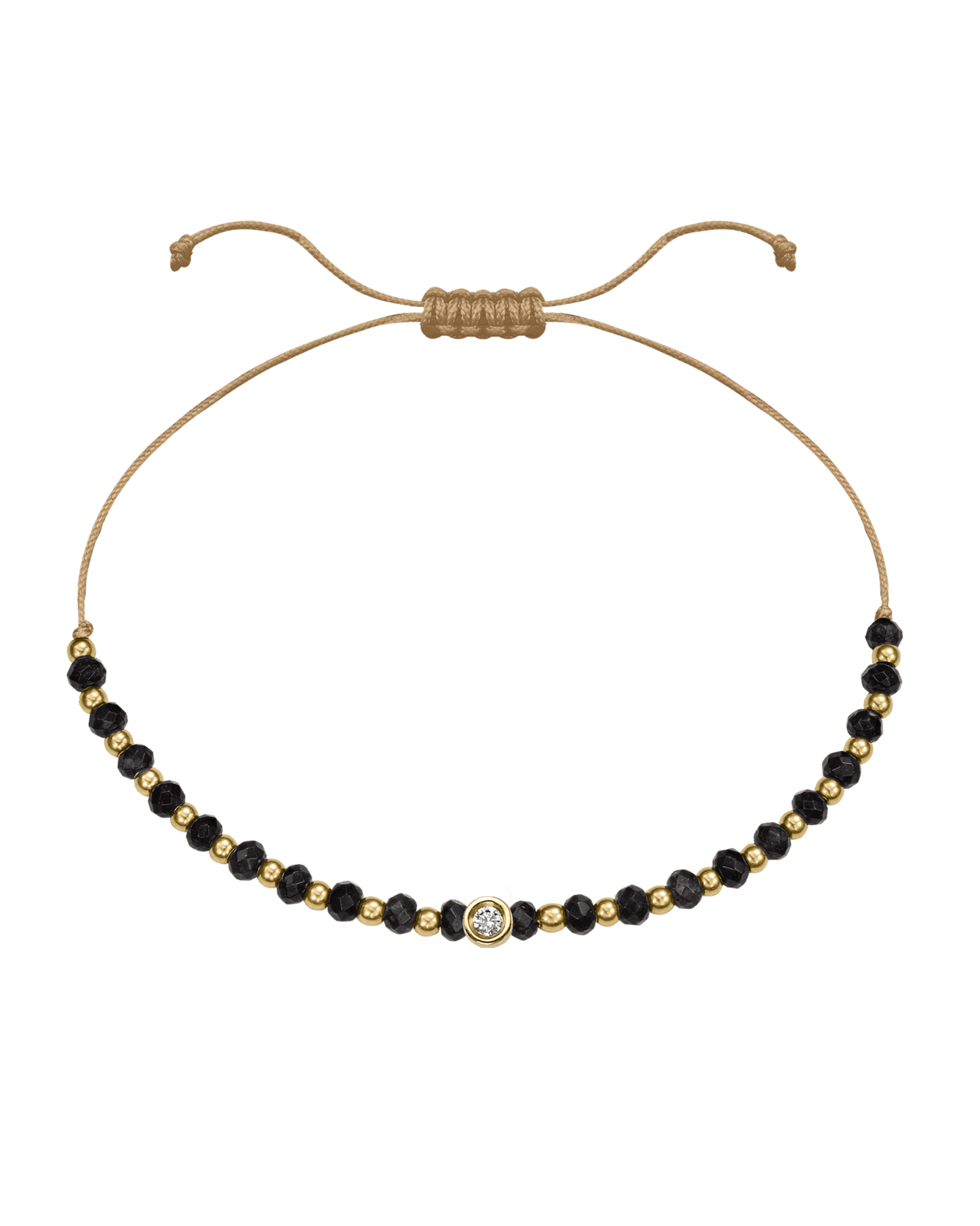 Black Onyx Gemstone String of Love Bracelet for Protection - 14K Yellow Gold Bracelets 14K Solid Gold Camel Small: 0.03ct