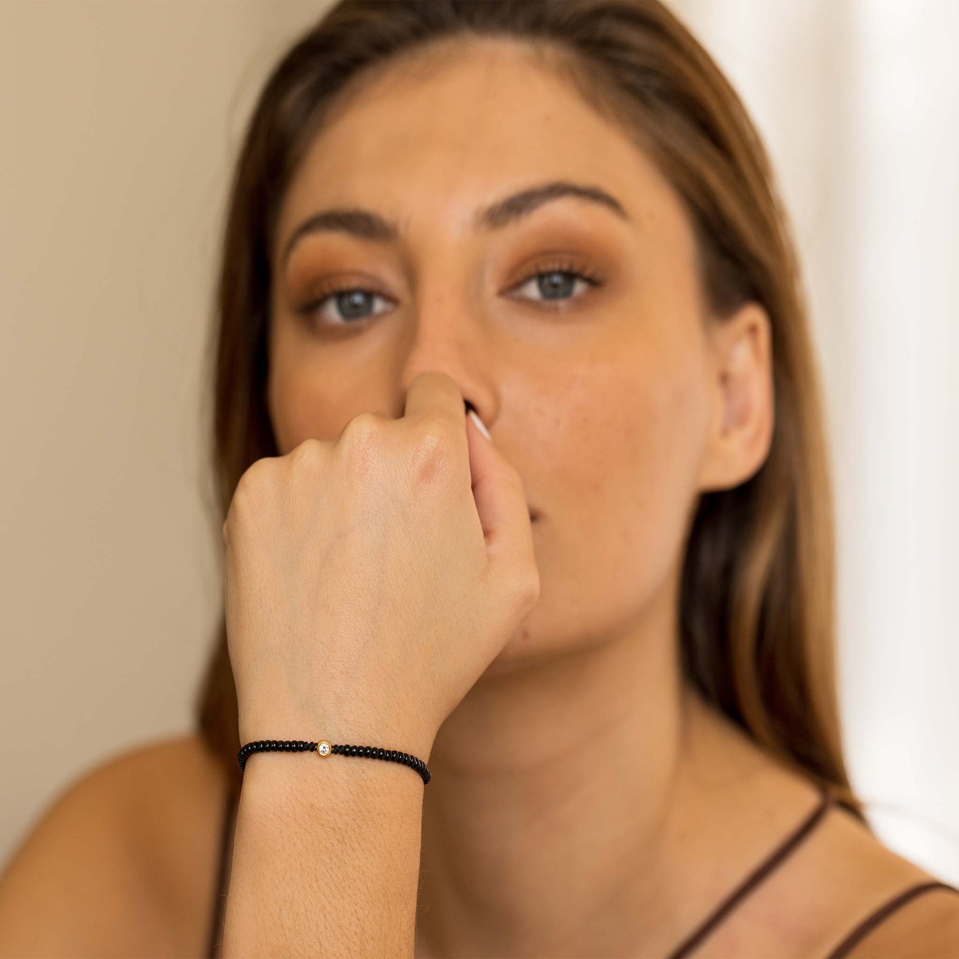 Black Onyx String Of Love - 14K Yellow Gold Bracelets magal-dev