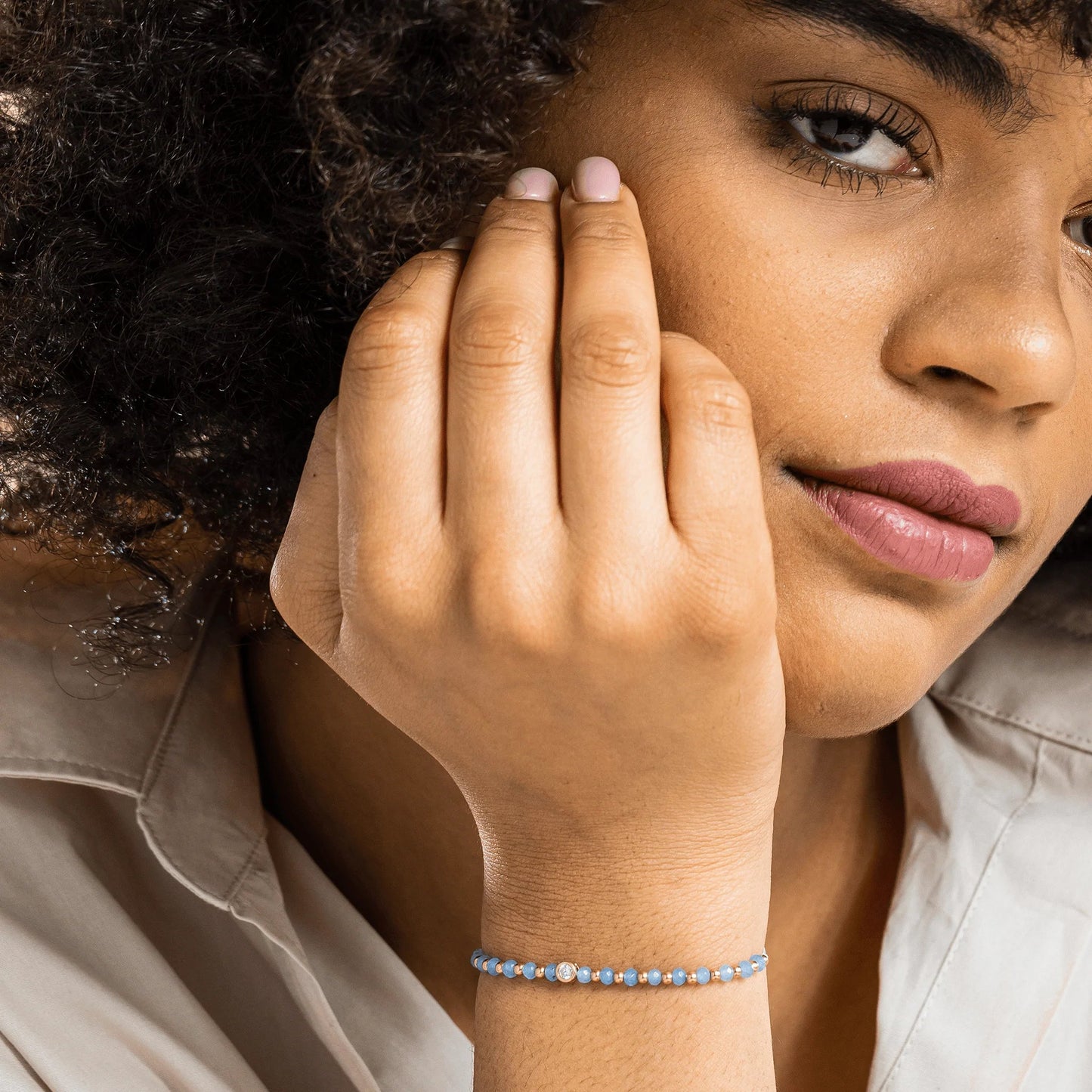 Celestite Gemstone String of Love Bracelet for Mindfulness - 14K White Gold Bracelets 14K Solid Gold