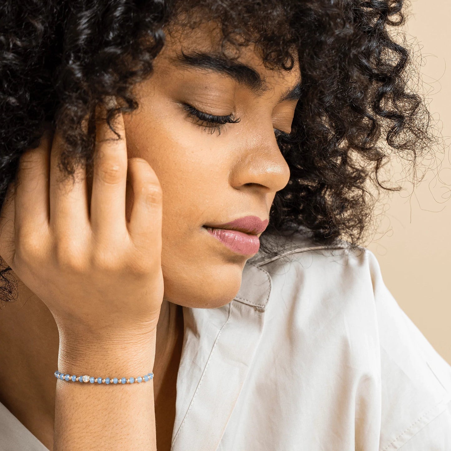 Celestite Gemstone String of Love Bracelet for Mindfulness - 14K White Gold Bracelets 14K Solid Gold