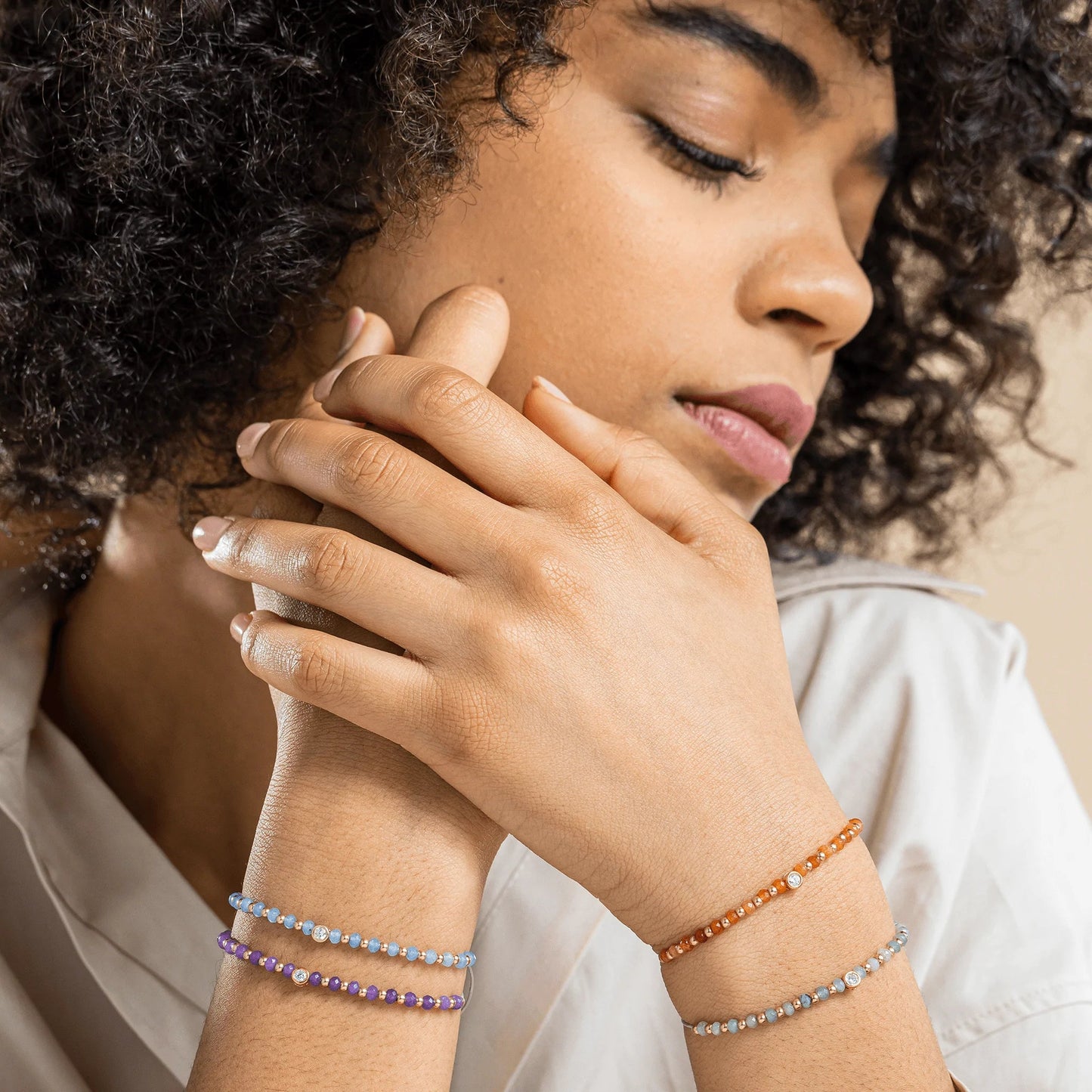 Celestite Gemstone String of Love Bracelet for Mindfulness - 14K White Gold Bracelets 14K Solid Gold