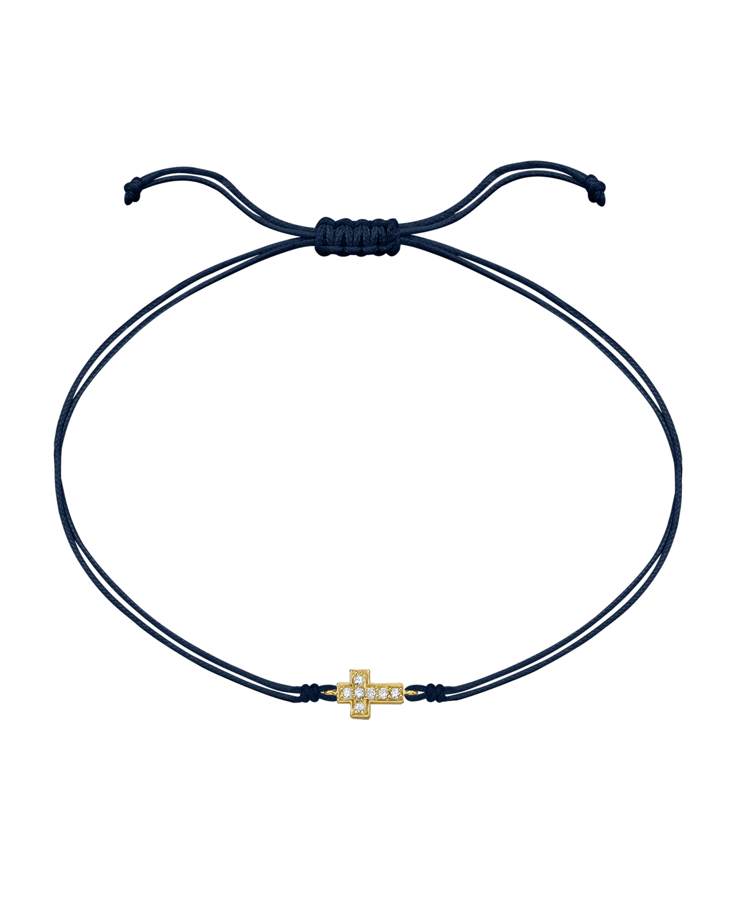 Cross Diamond String Of Love - 14K Yellow Gold Bracelets 14K Solid Gold Navy Blue
