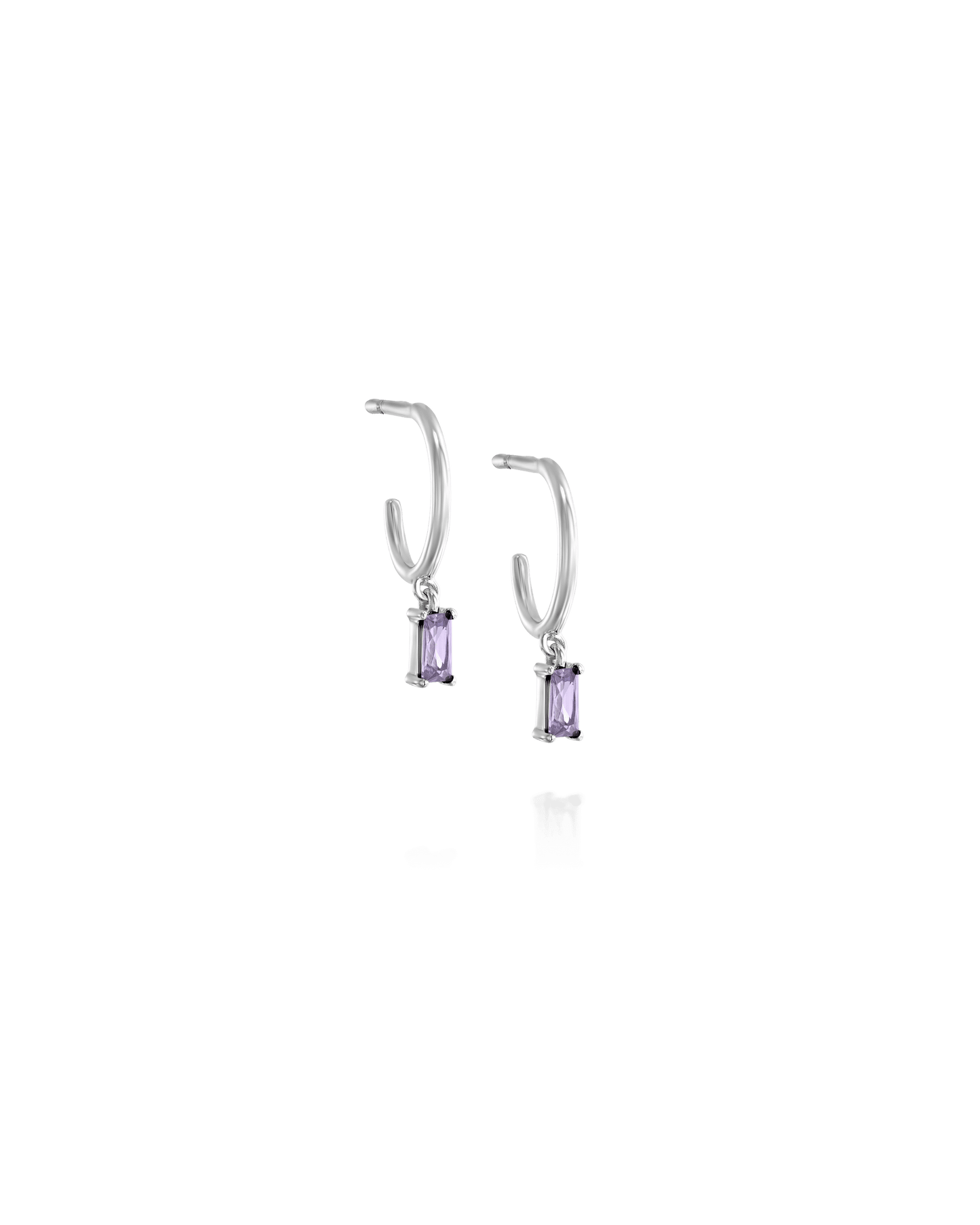 Dangling Baguette Huggies in Purple - 925 Sterling Silver Earrings magal-dev
