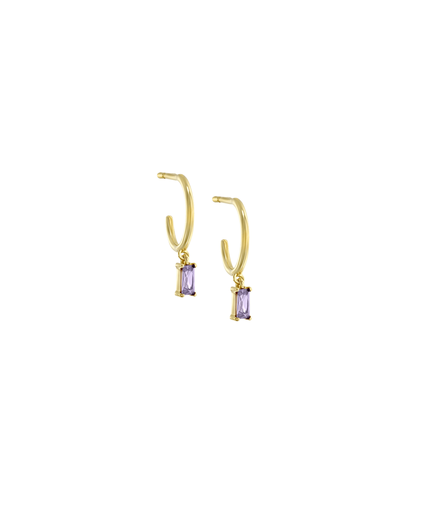 Dangling Baguette Huggies in Purple - 925 Sterling Silver Earrings magal-dev