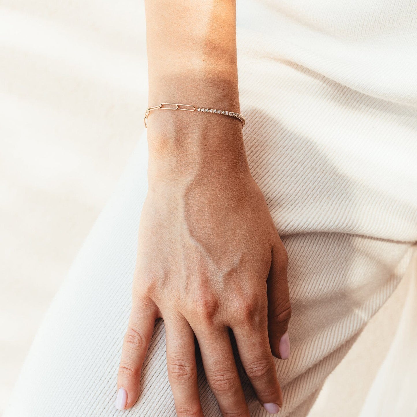 Diamond and Chain Bracelet - 14K White Gold Bracelets magal-dev