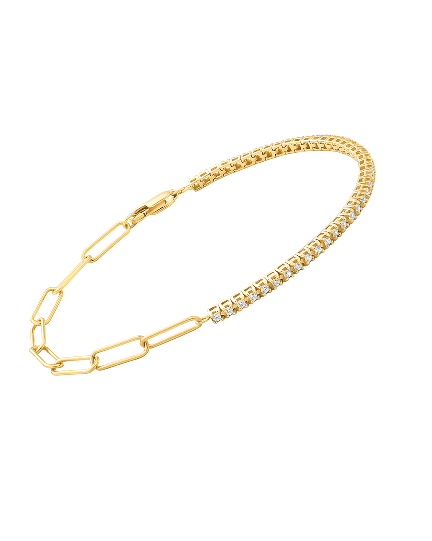 Diamond and Chain Bracelet - 14K Yellow Gold Bracelets magal-dev 6"