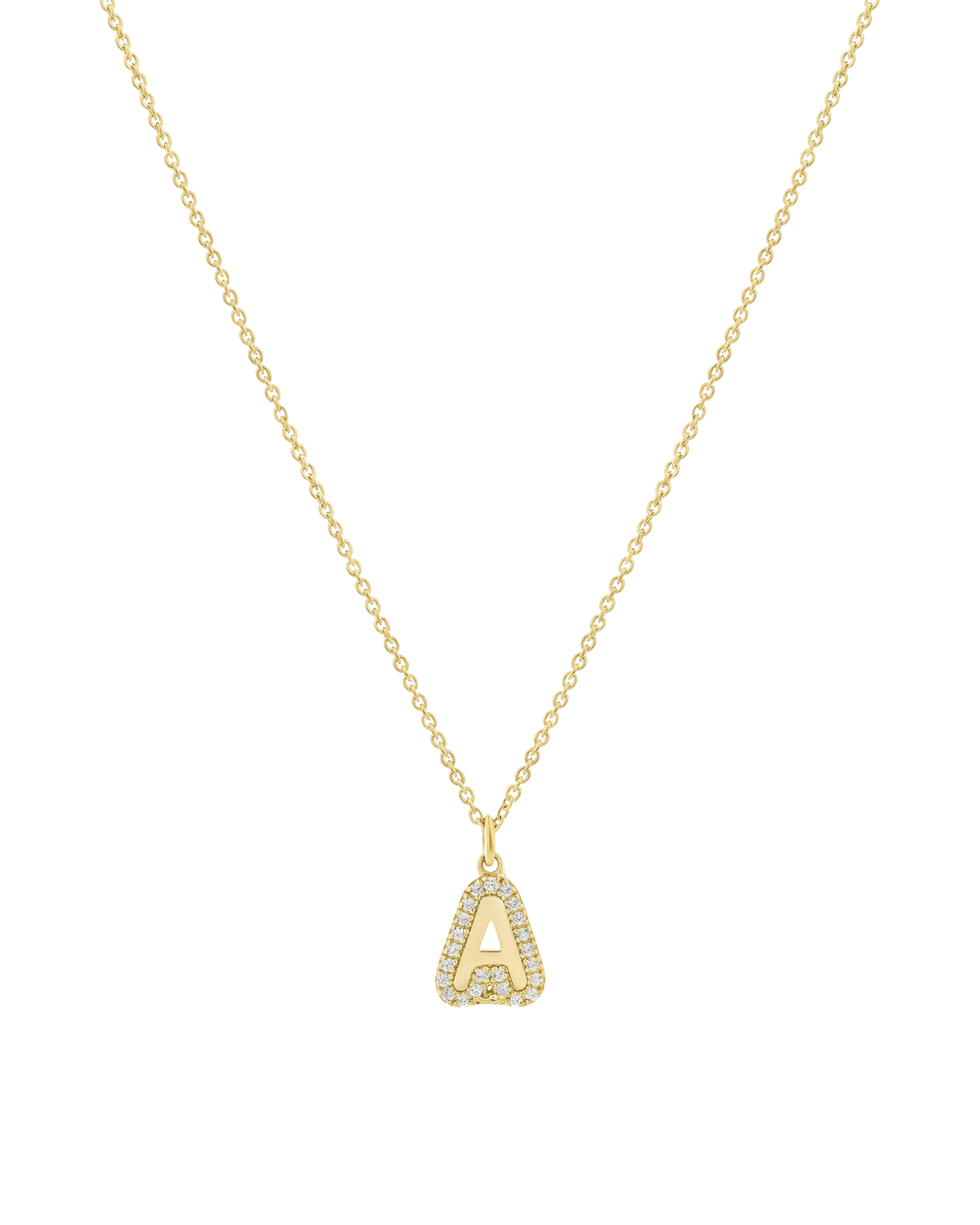 Diamond Bubble Initial Necklace - 14K Yellow Gold Necklaces 14K Solid Gold Adjustable 16-17" (40cm-43cm)