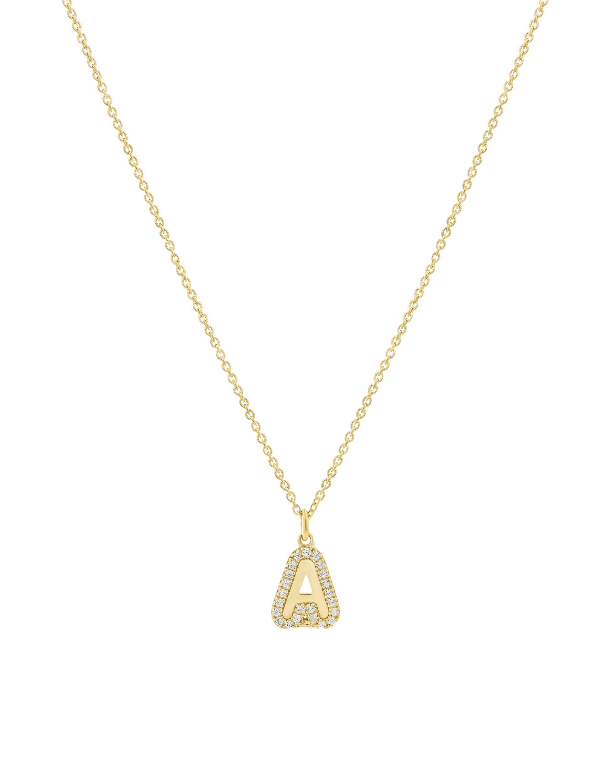 Diamond Bubble Initial Necklace - 14K Yellow Gold Necklaces 14K Solid Gold Adjustable 16-17" (40cm-43cm)