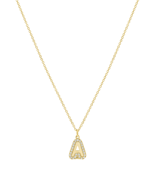 Diamond Bubble Initial Necklace - 14K Yellow Gold Necklaces 14K Solid Gold Adjustable 16-17" (40cm-43cm)