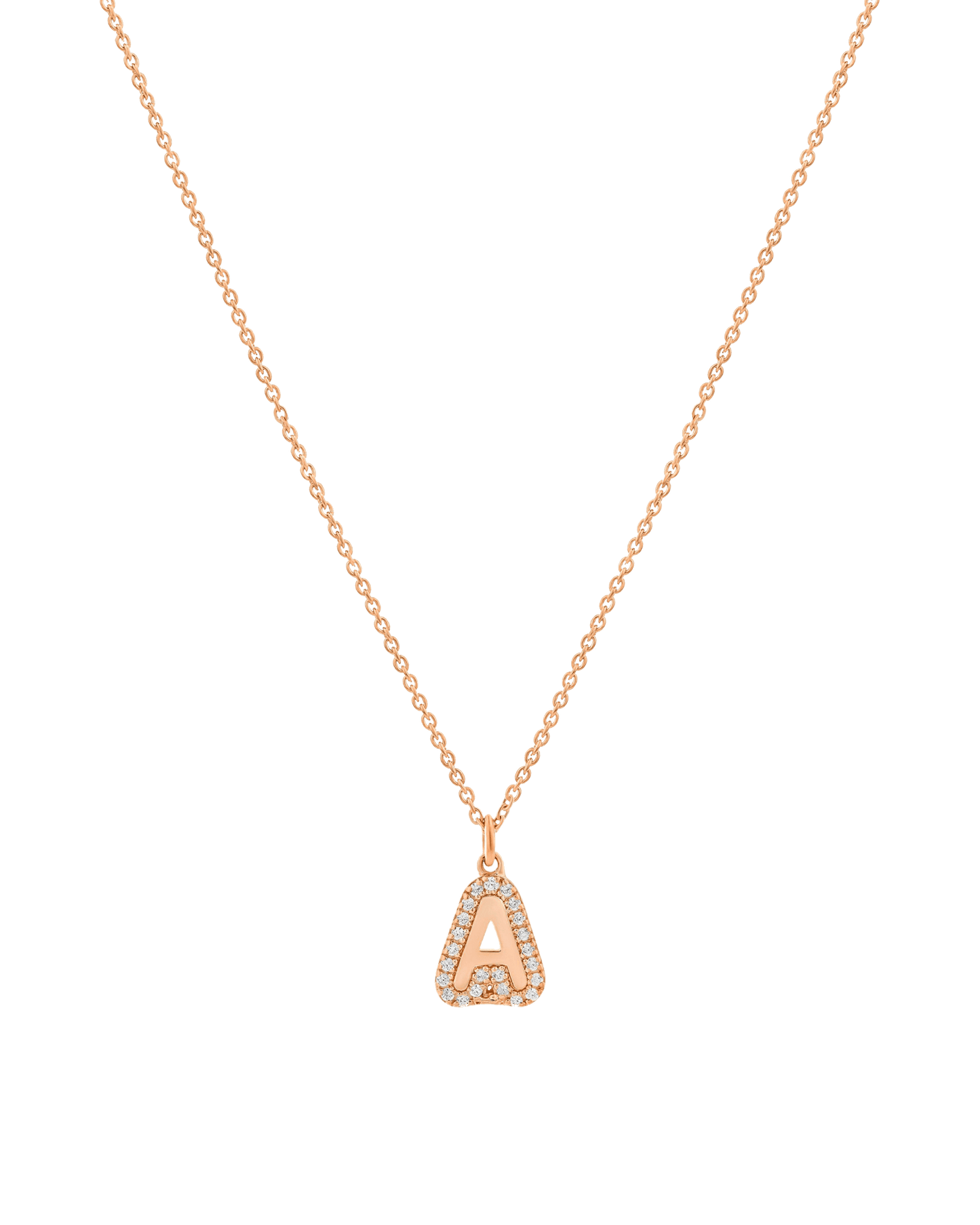 Diamond Bubble Initial Necklace - 14K Yellow Gold Necklaces 14K Solid Gold