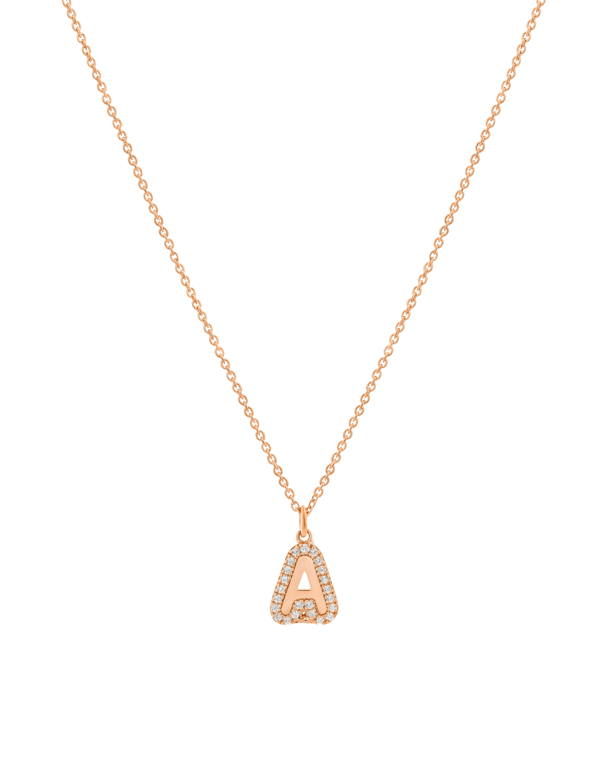 Diamond Bubble Initial Necklace - 14K Yellow Gold Necklaces 14K Solid Gold