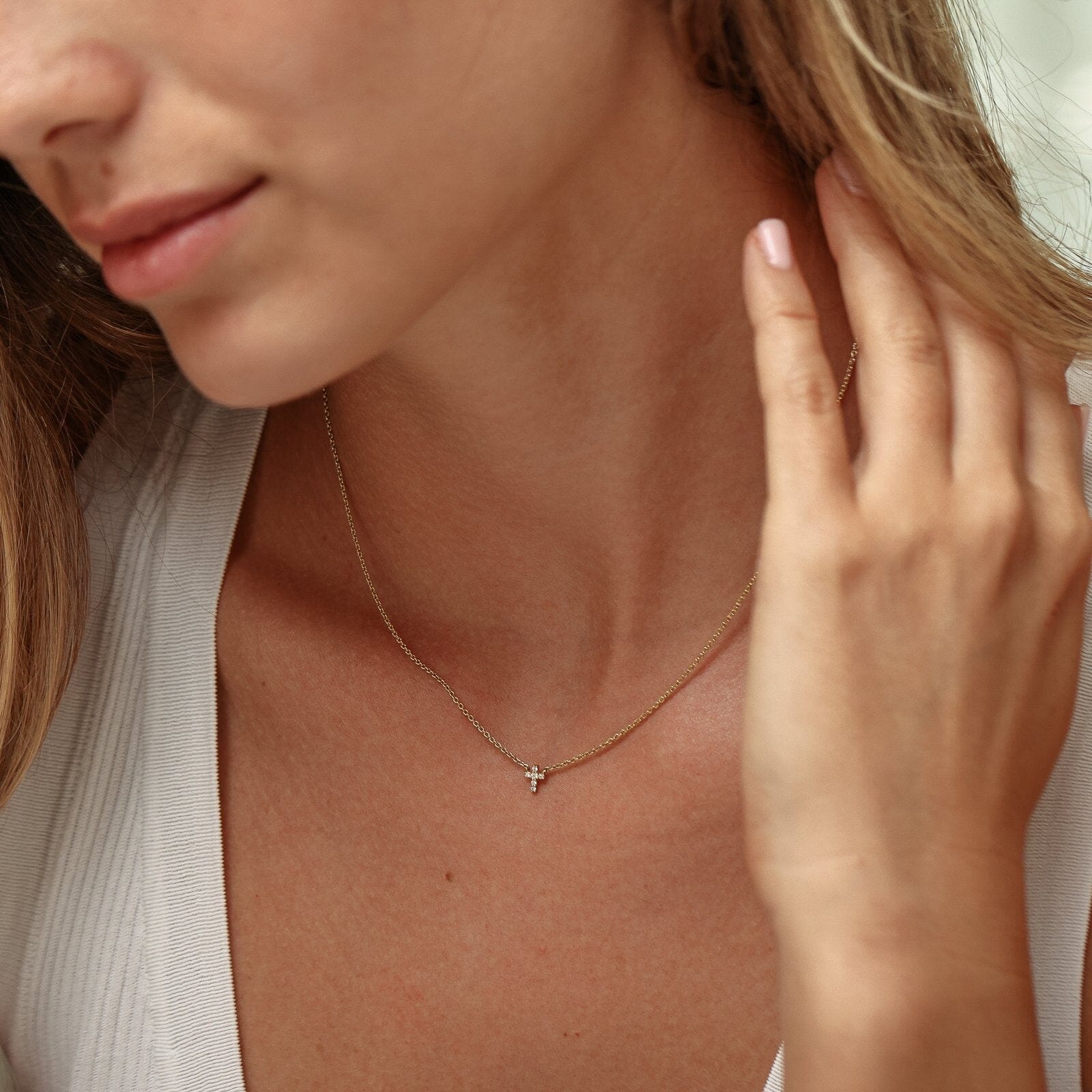 Diamond Cross Necklace - 14K Yellow Gold Necklaces magal-dev