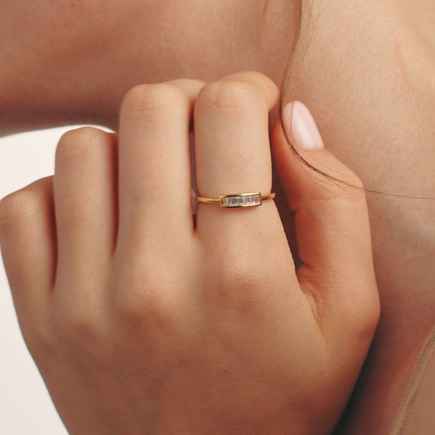 Diamond Frame Baguette Ring - 14K Yellow Gold Rings 14K Solid Gold