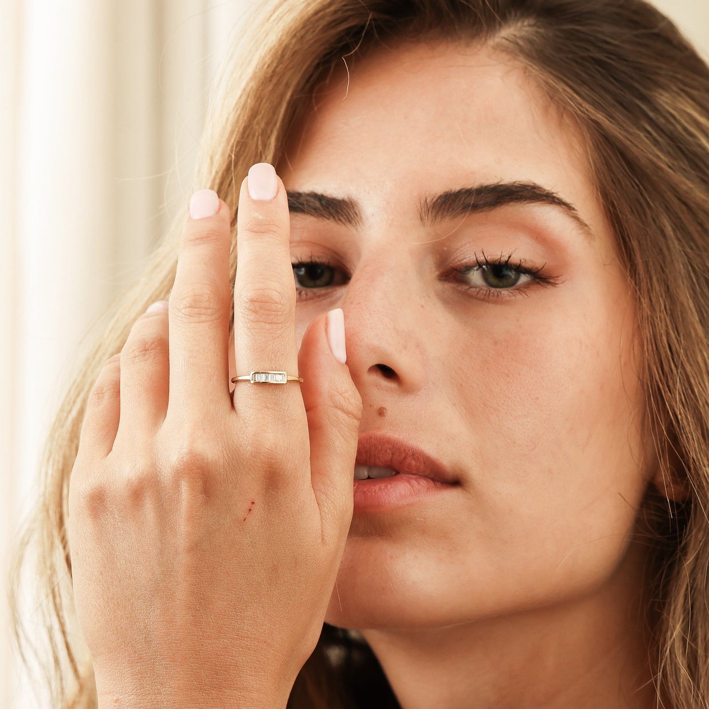 Diamond Frame Baguette Ring - 14K Yellow Gold Rings 14K Solid Gold